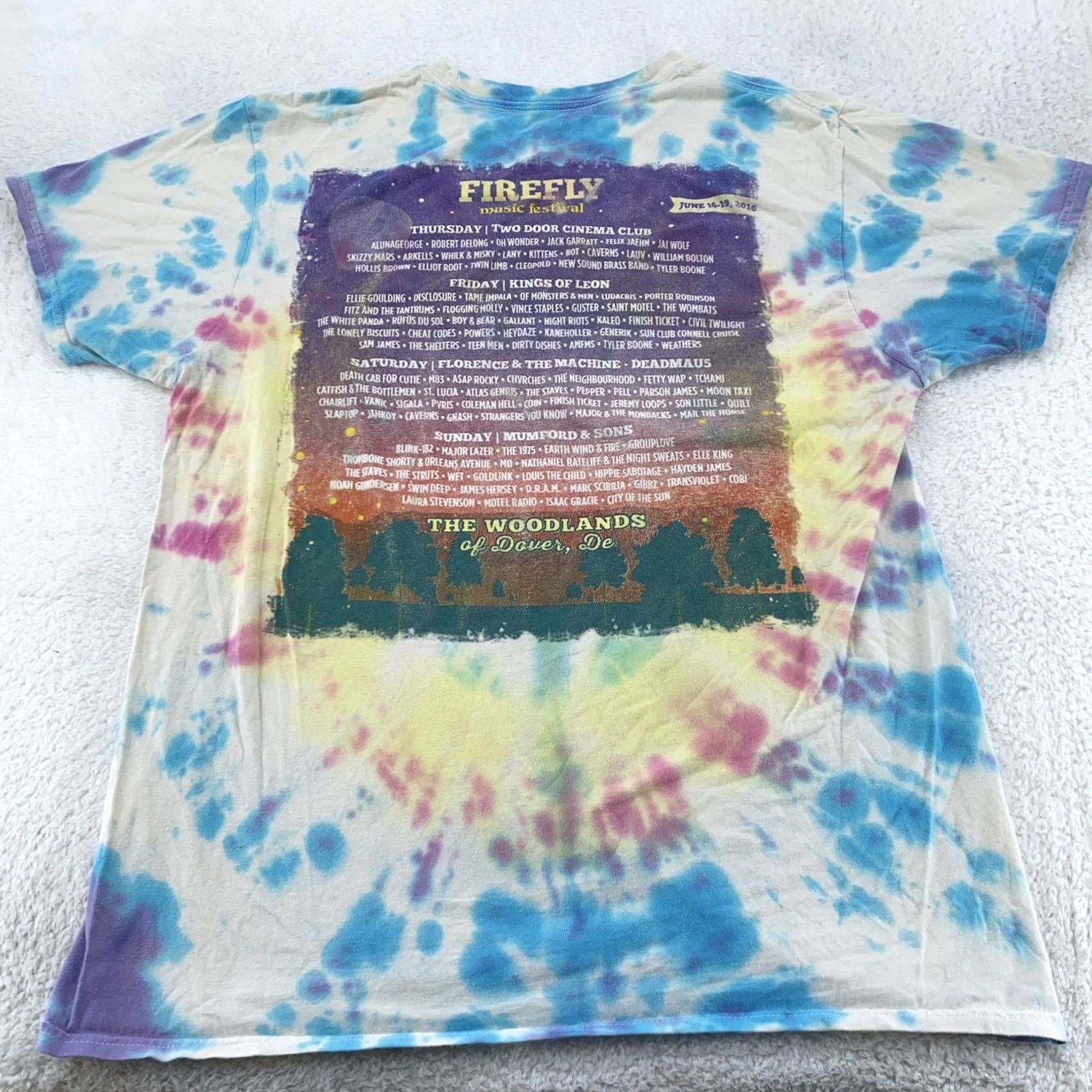 Hanes Firefly Music Festival T-Shirt Mens Medium Tie Dye 2016 Lineup Rock Concert Hanes 100% Cotton Crew Neck Short Sleeve Multicolor Graphic Print Size US M / EU 48-50 / 2 - 3 Thumbnail