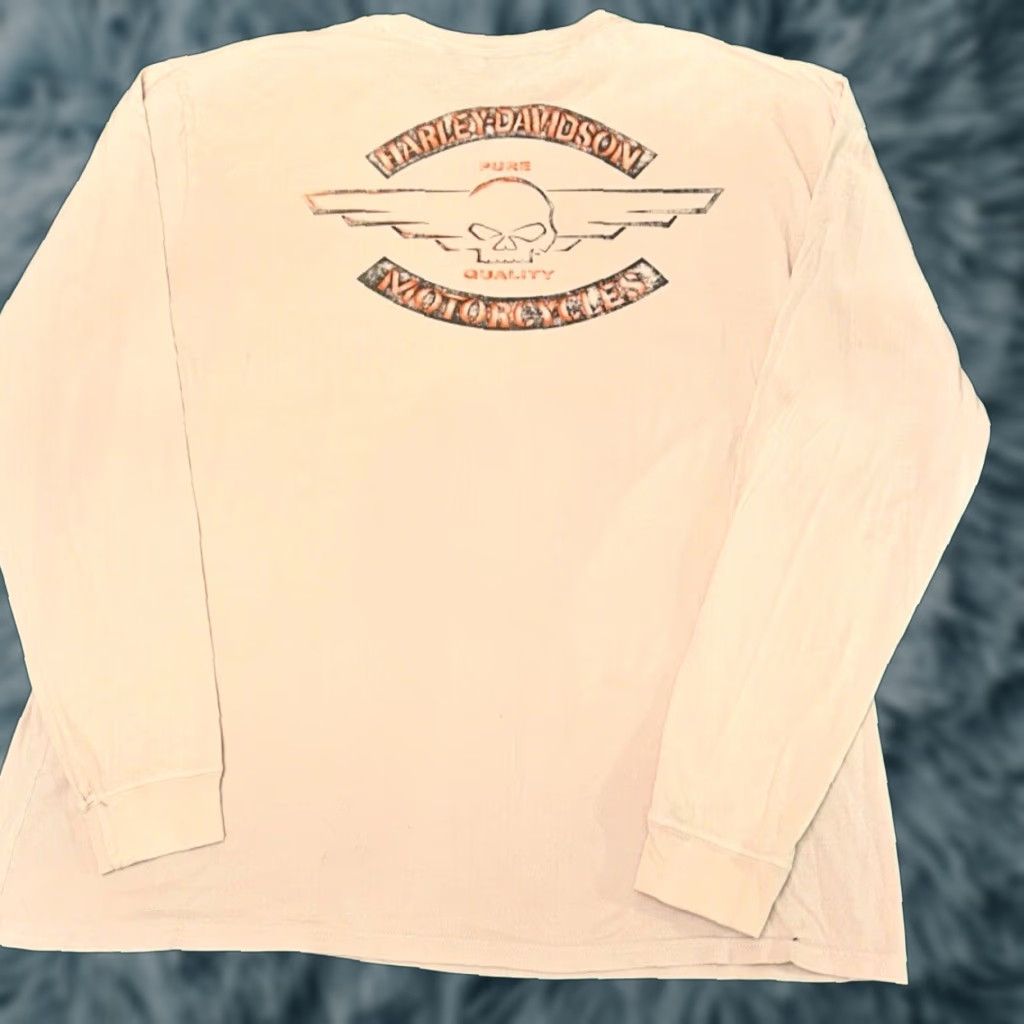 Harley Davidson VINTAGE Harley-Davidson Motors Y2K Biker Skull Logo VTG Longsleeve Shirt XL Beige Mens Long Sleeve Shirt Size US XL / EU 56 / 4 - 1 Thumbnail