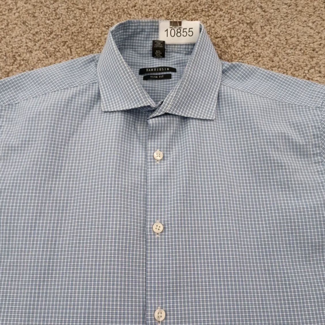 Van Heusen Van Heusen Shirt Mens Medium Blue Plaid Long Sleeve Button-Up Cotton Blend Size US M / EU 48-50 / 2 - 2 Thumbnail
