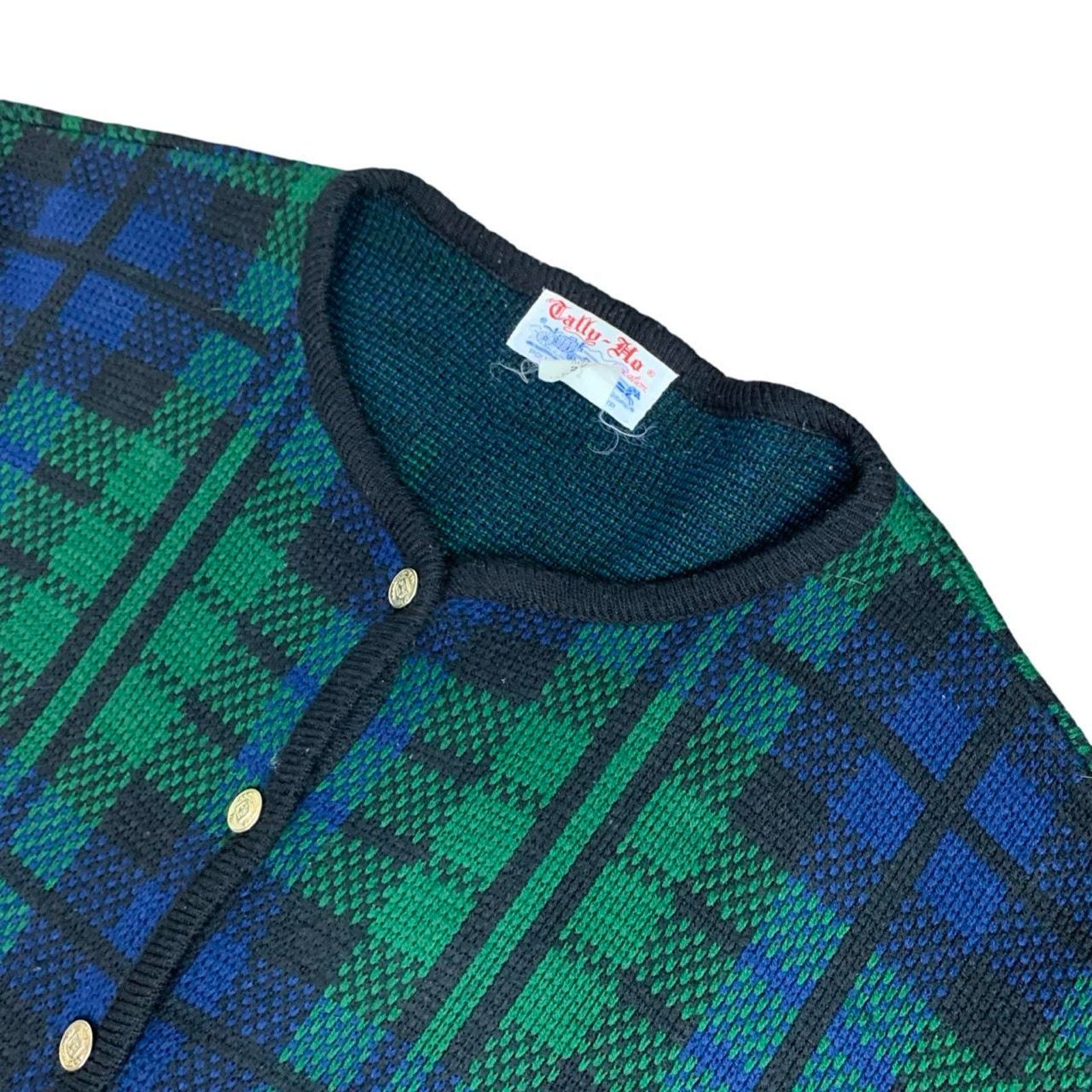 Vintage Vintage 90s Coquette Knit Plaid Cardigan Sweater Size XXL / US 16-18 / IT 52-54 - 2 Thumbnail