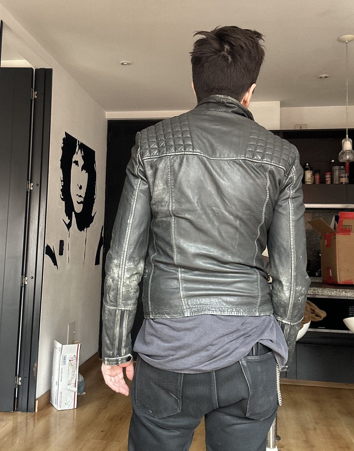 Allsaints All Saints Gray quilted Cargo biker moto leather Jacket XS Size US XS / EU 42 / 0 - 18 Thumbnail