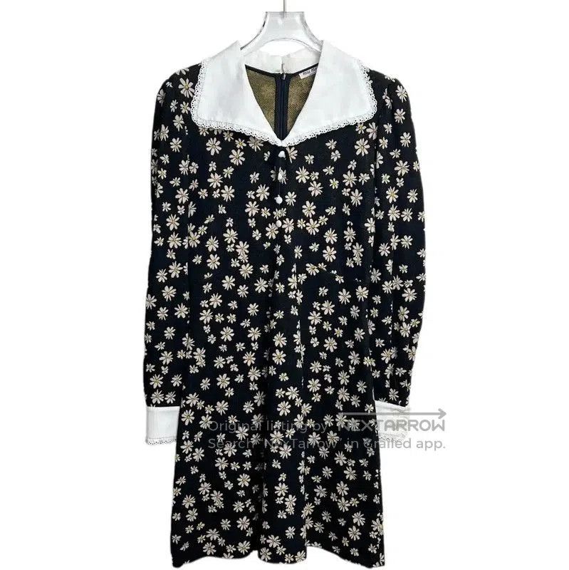 Miu Miu Miu Miu Black Cotton Dress with Floral Print . Size S / US 4 / IT 40 - 1 Thumbnail