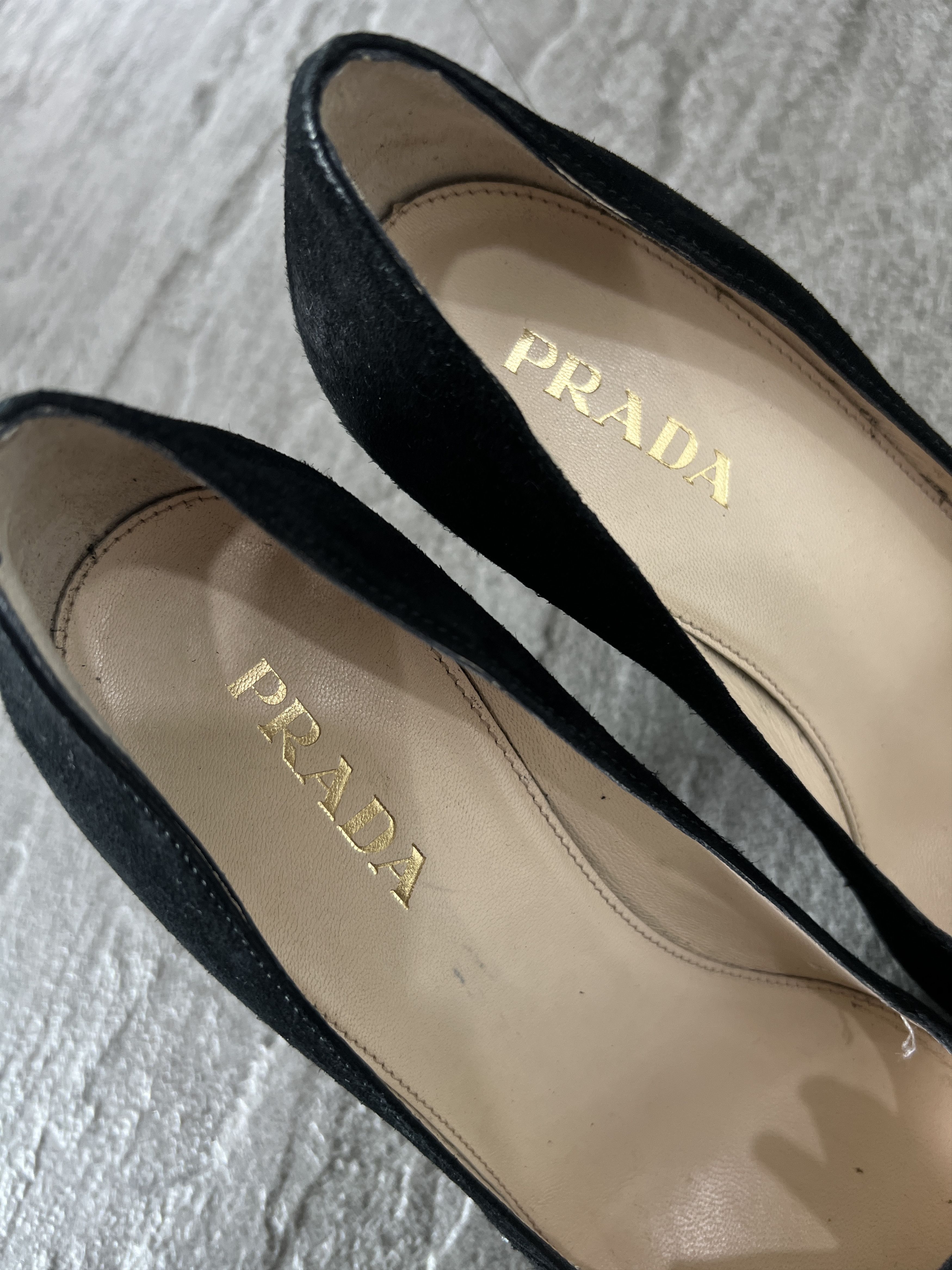 Prada Prada Suede Platform Peep Toe Heels Black 37.5 Size US 7.5 / IT 37.5 - 6 Thumbnail