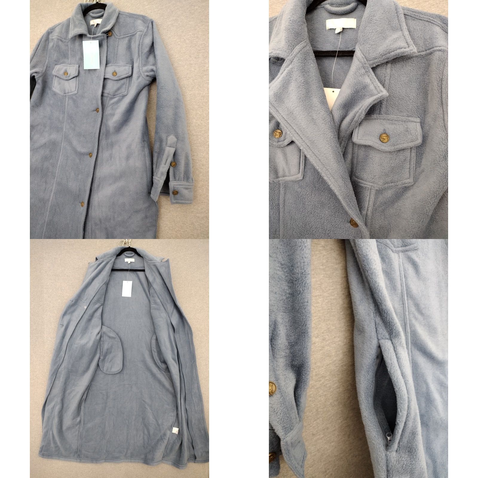 Vintage Alexander Del Rossa Denim Blue Women's Fleece Robe Ranch Western Button Pocket Long Sleeve MD Size Regular Bath Shower Cozy Winter Fall Spring Size ONE SIZE - 8 Thumbnail
