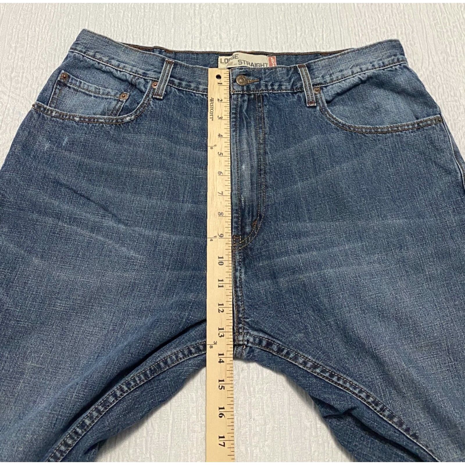 Levi's Levi's 569 Jeans Mens 38x29 Blue Wide-Leg Relaxed 5-Pocket Denim Cotton Button Zip Hemmed Whiskers Size US 38 / EU 54 - 5 Thumbnail