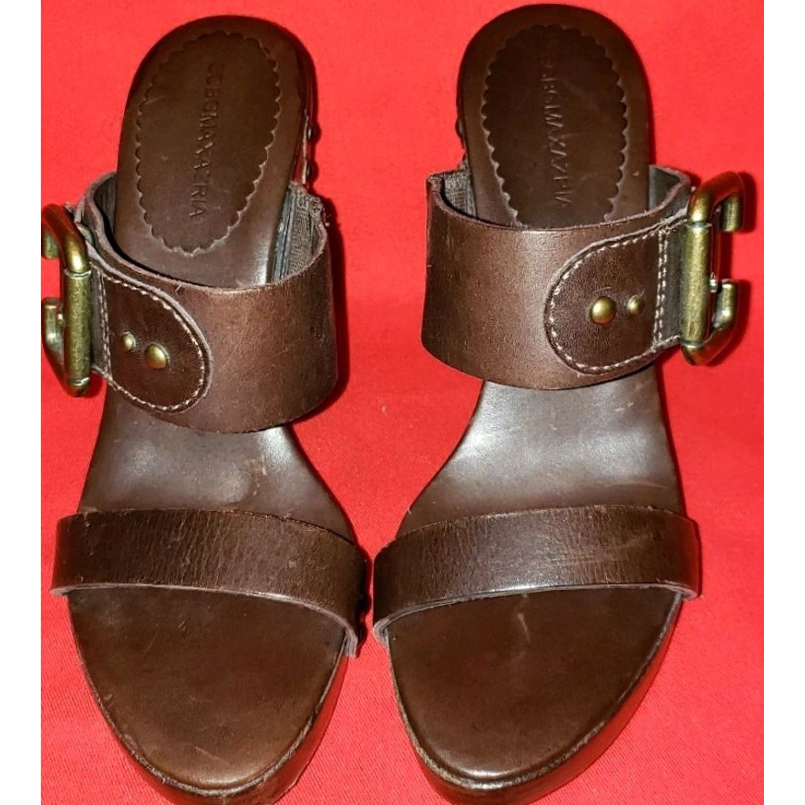 Bcbgmaxazria BCBG MAXAZRIA Slide High Heel Sandals Sz 6.5B Brown Leather Crossovers Buckle Open Toe Womens Size US 7 / IT 37 - 3 Thumbnail