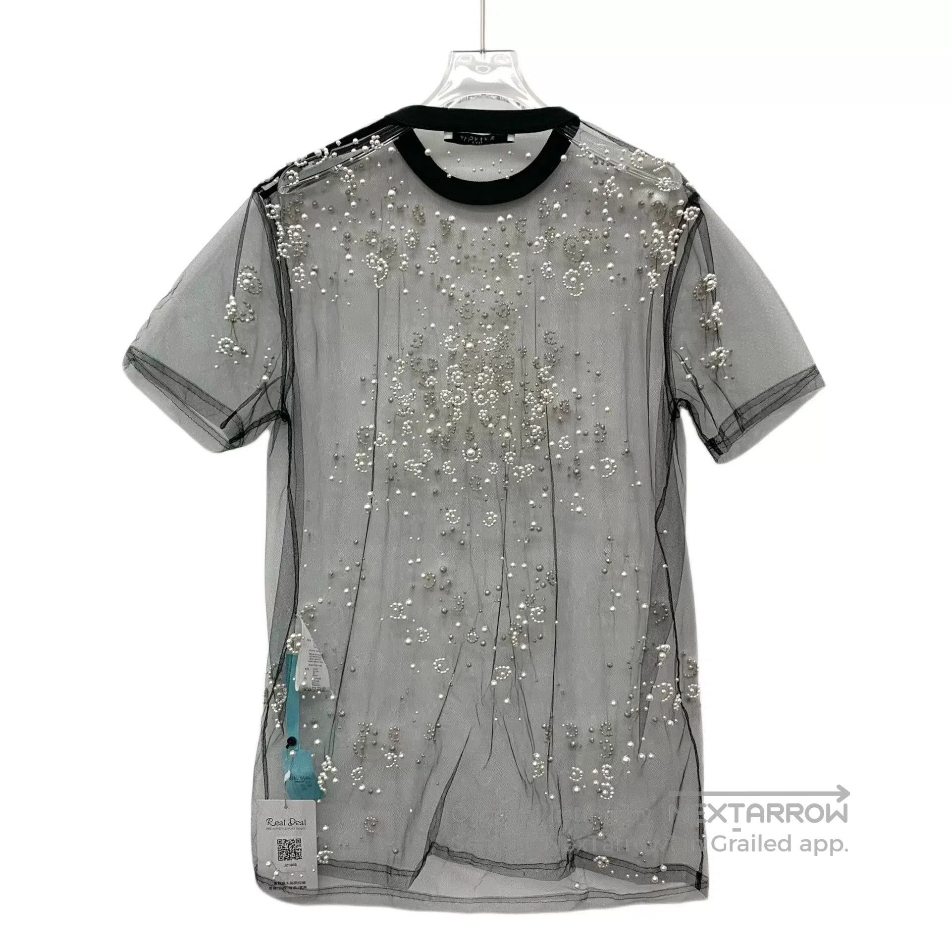 Givenchy gray embellished sheer cotton short sleeve top. Size US XXS / EU 40 - 2 Thumbnail