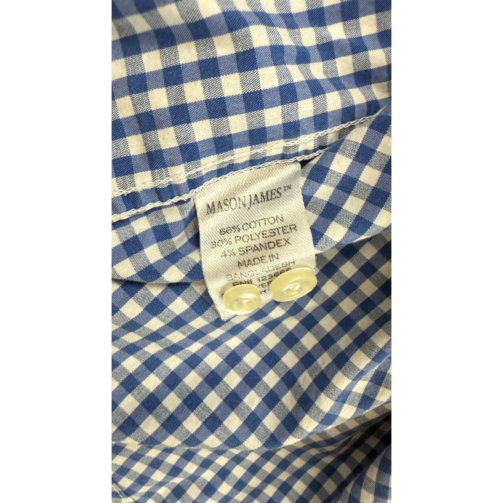 Vintage Mason James Shirt Mens Small Stretch Check Gingham Short Sleeve Button Up Blue Size US S / EU 44-46 / 1 - 3 Thumbnail