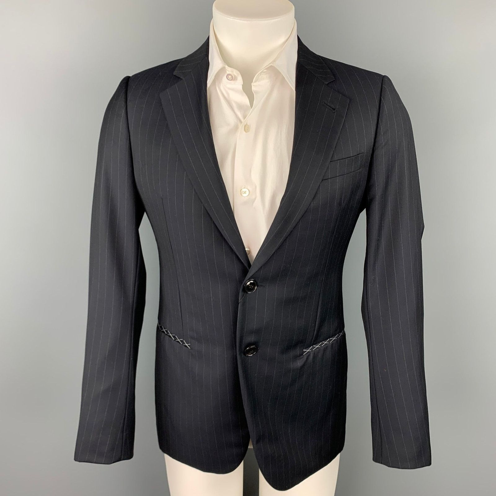 Giorgio Armani Size 36 Regular Navy Chalkstripe Wool Sport Coat Size 36R - 1 Thumbnail