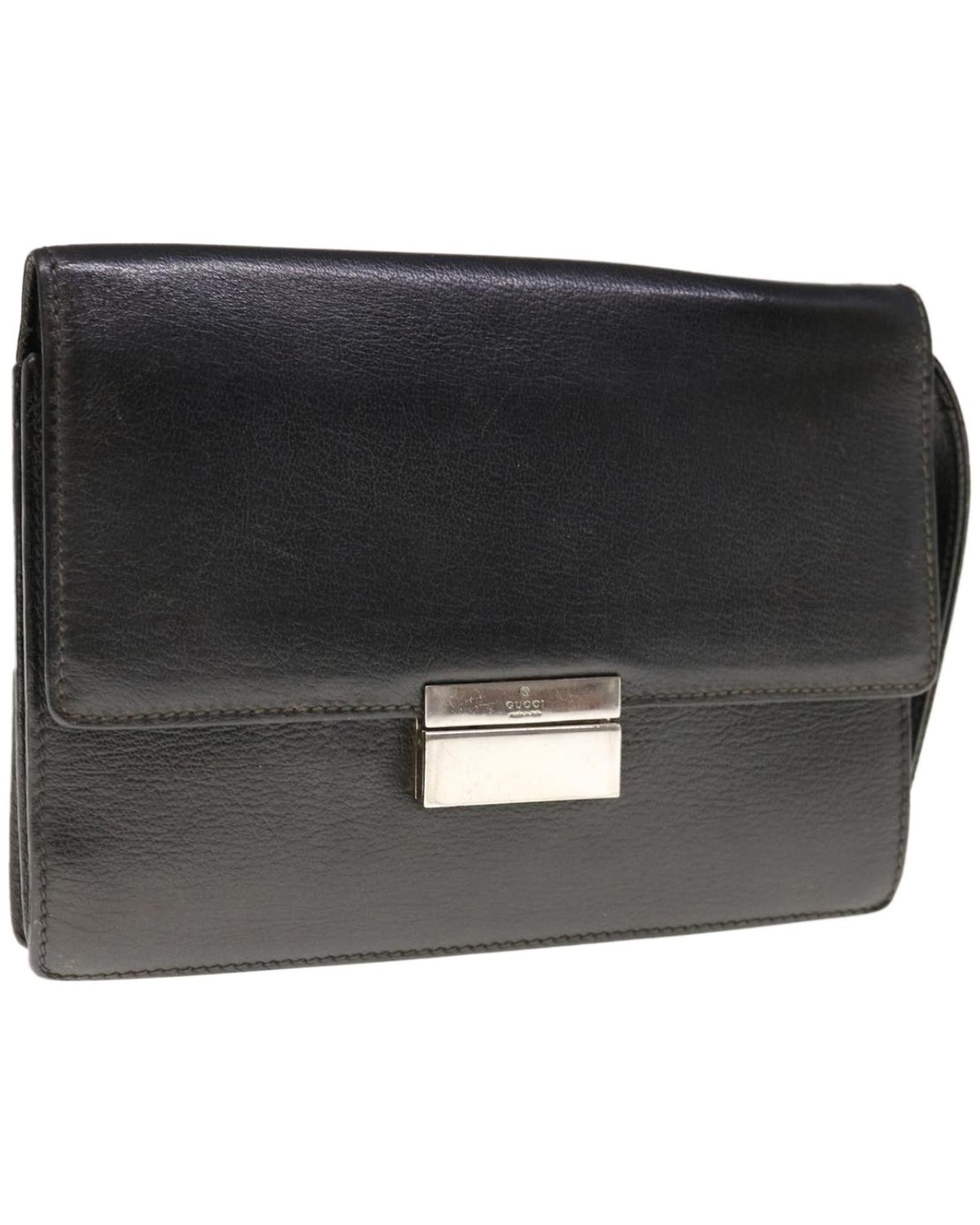 image of Gucci Sleek Black Leather Clutch Bag By Italian Luxury Designer, Women's