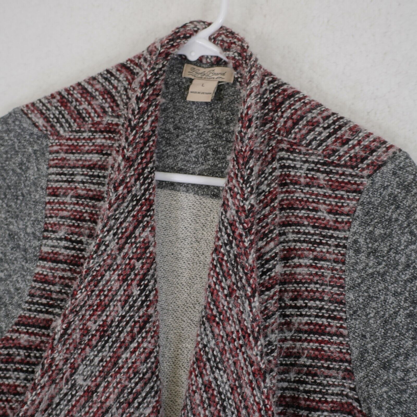 Lucky Brand Lucky Brand Patchwork Heather Gray Red Cardigan Sweater Larg Size L / US 10 / IT 46 - 4 Thumbnail