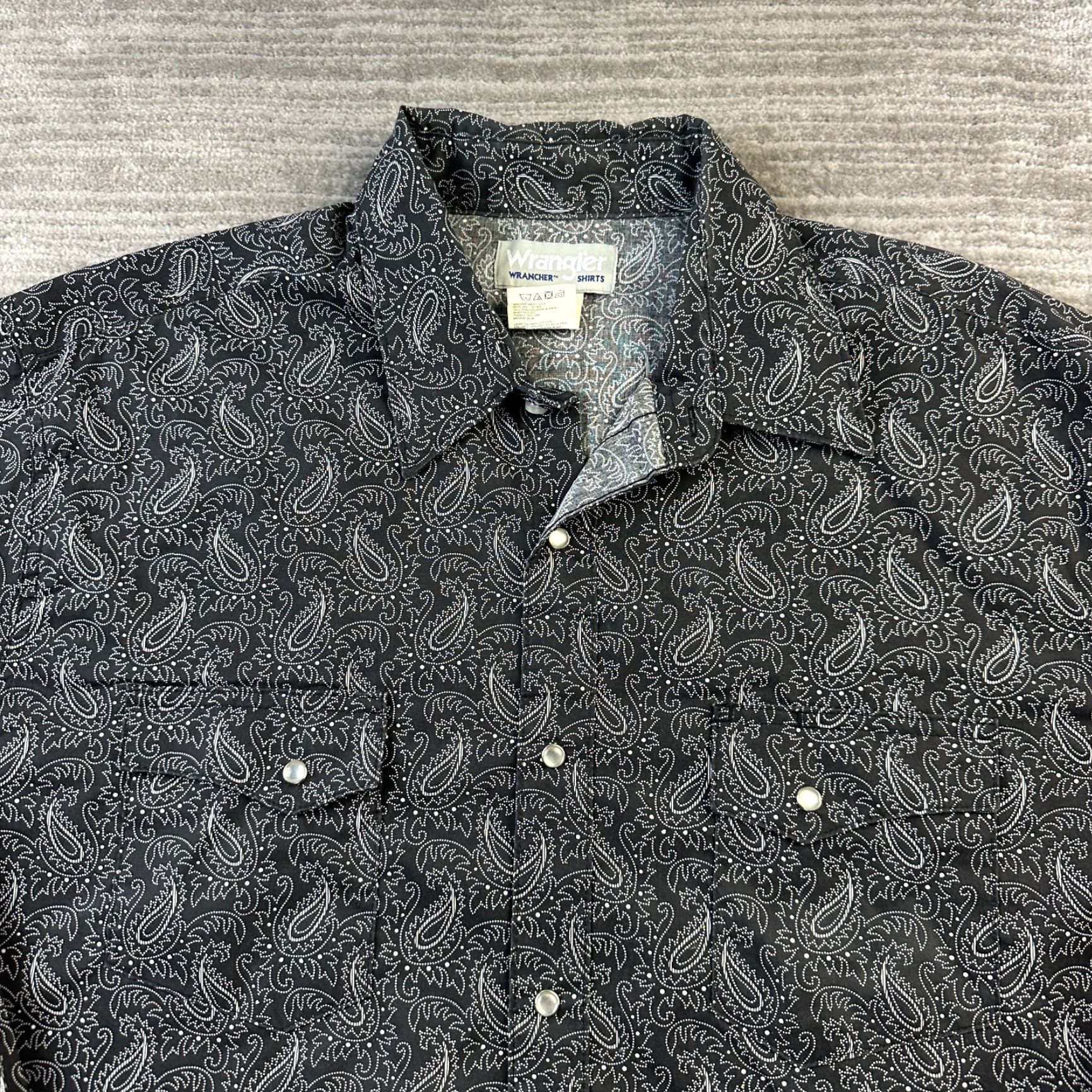 Wrangler VINTAGE Wrangler Shirt Mens XL Black Paisley All over Print Pearl Snap Western Size US XL / EU 56 / 4 - 3 Thumbnail