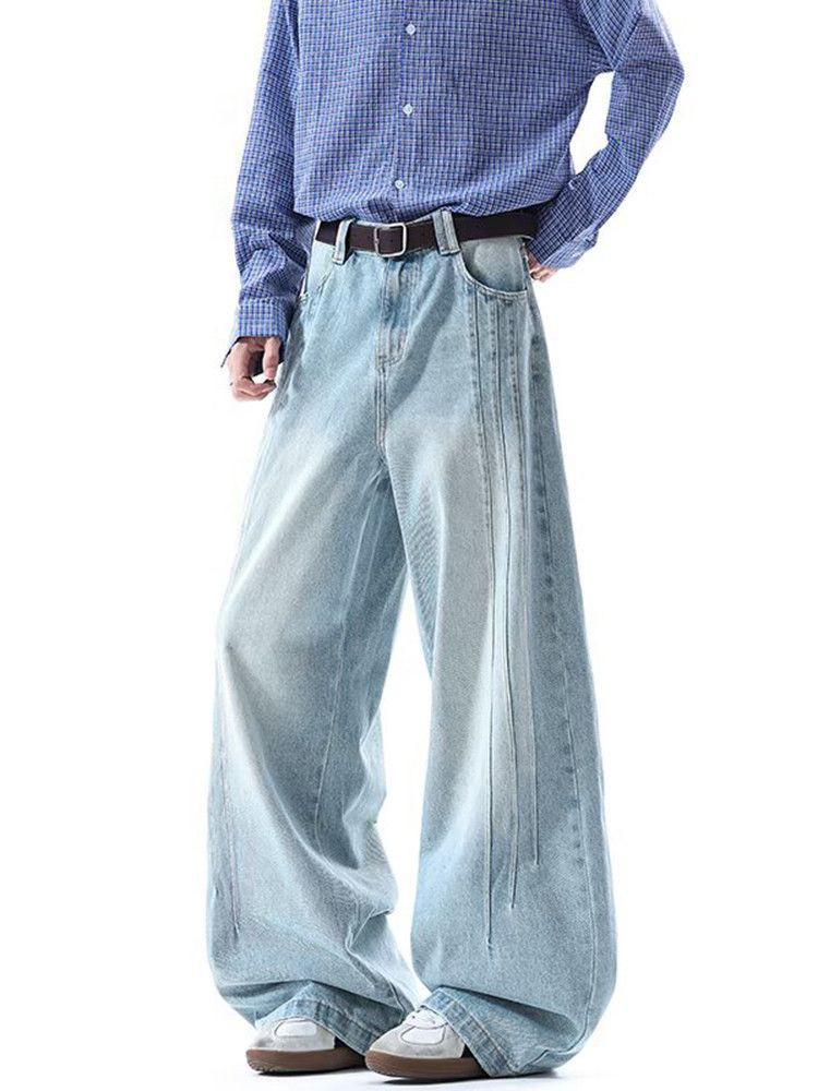 Japanese Brand Men's American-Style Washed & Paneled Curved-Leg Jeans Size US 32 / EU 48 - 2 Thumbnail