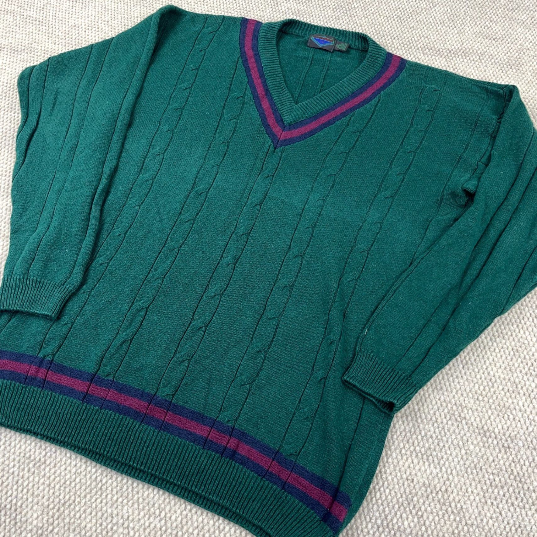 Vintage VINTAGE Etchings Sweater Men XLT Green Cable-Knit Pullover 90s Tennis Golf Mens Size US XL / EU 56 / 4 - 3 Thumbnail