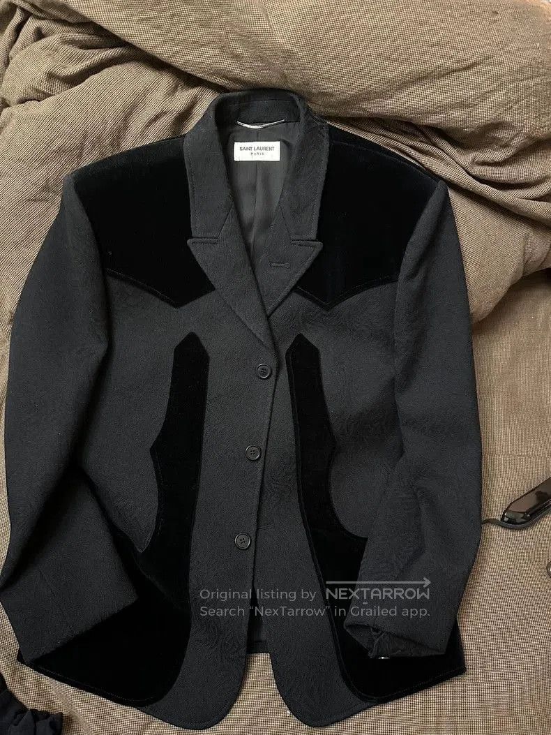 Saint Laurent Paris YSL Dark Pattern Velvet Blazer. Size US M / EU 48-50 / 2 - 1 Thumbnail