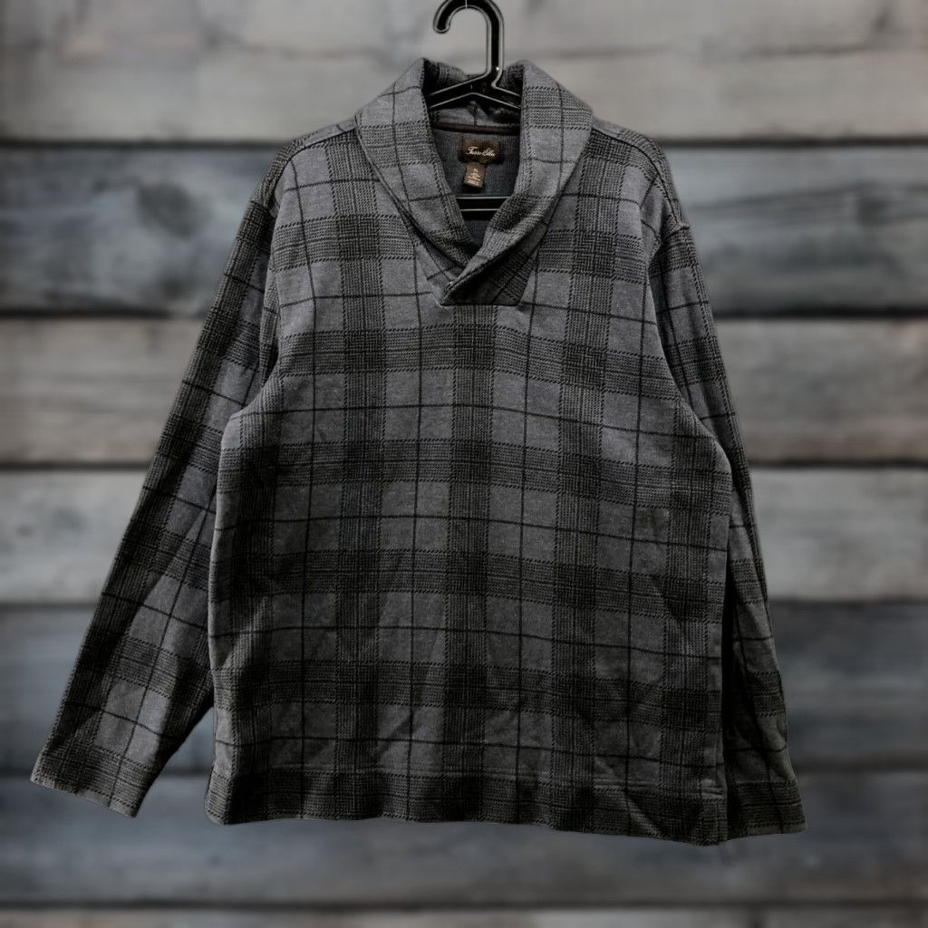 Tasso Elba VINTAGE Tasso Elba Mens Sweater Pullover XL Gray Plaid Fall Winter Cotton Blend Long Sleeve Collared Knit Casual Size US XL / EU 56 / 4 - 1 Thumbnail