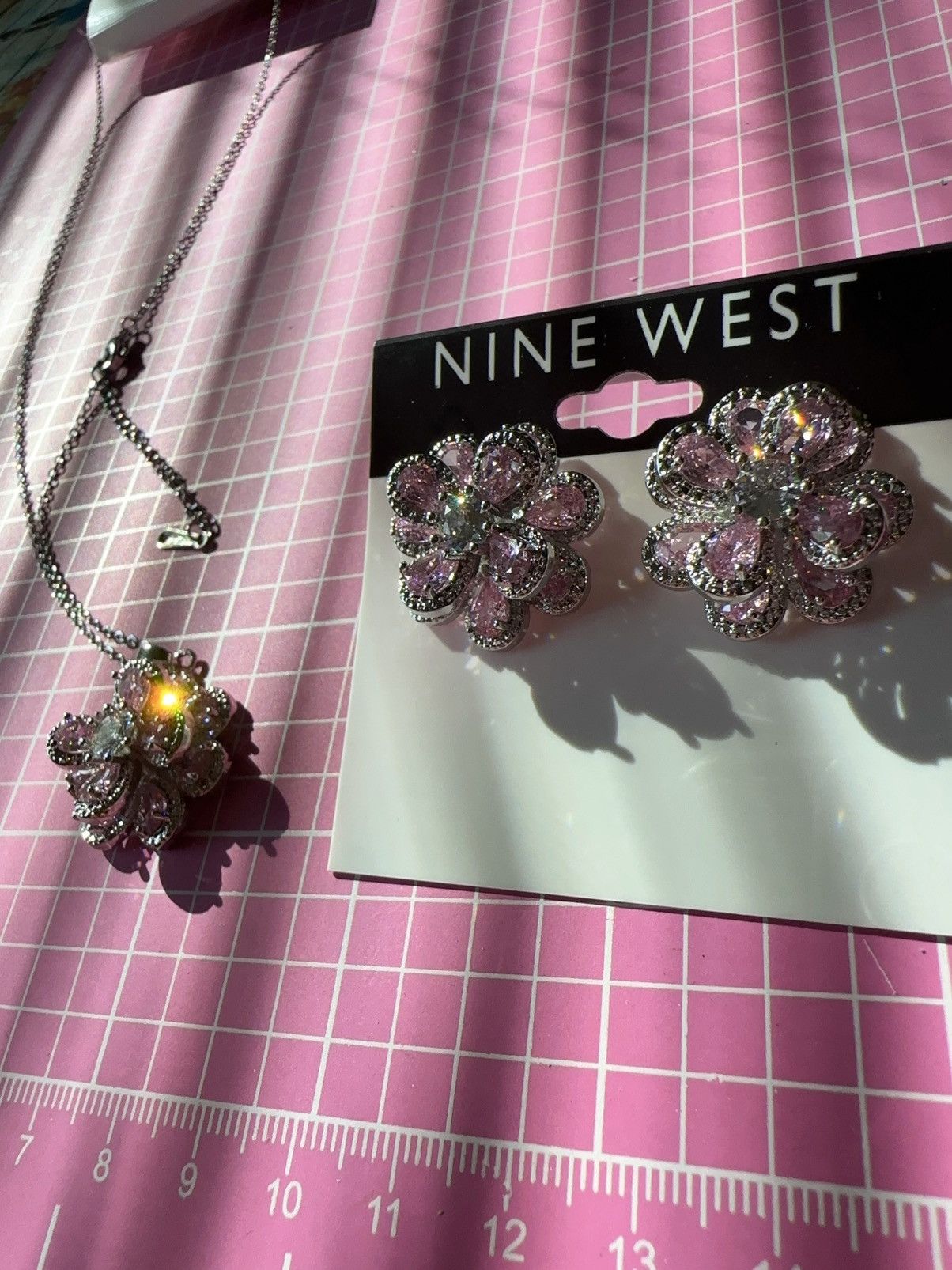 Nine West Nine West 2pc set necklace + earring silver diamonds paved Size ONE SIZE - 7 Thumbnail