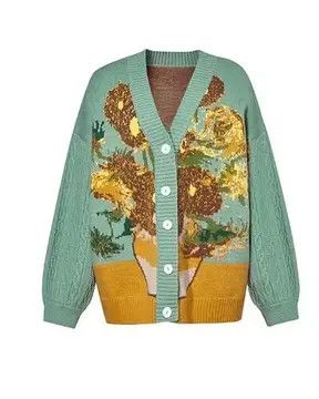 Aran Isles Knitwear Unisex Cardigan Sweater Harajuku Sunflower Size M / US 6-8 / IT 42-44 - 1 Thumbnail