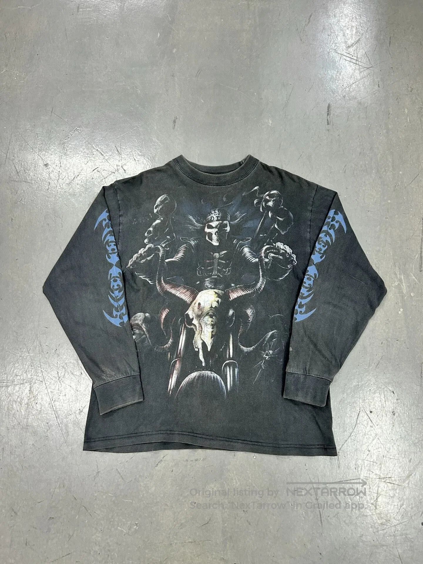 Vintage Vintage 90s Skull Motorcycle Long Sleeve Tee. Size US M / EU 48-50 / 2 - 1 Thumbnail