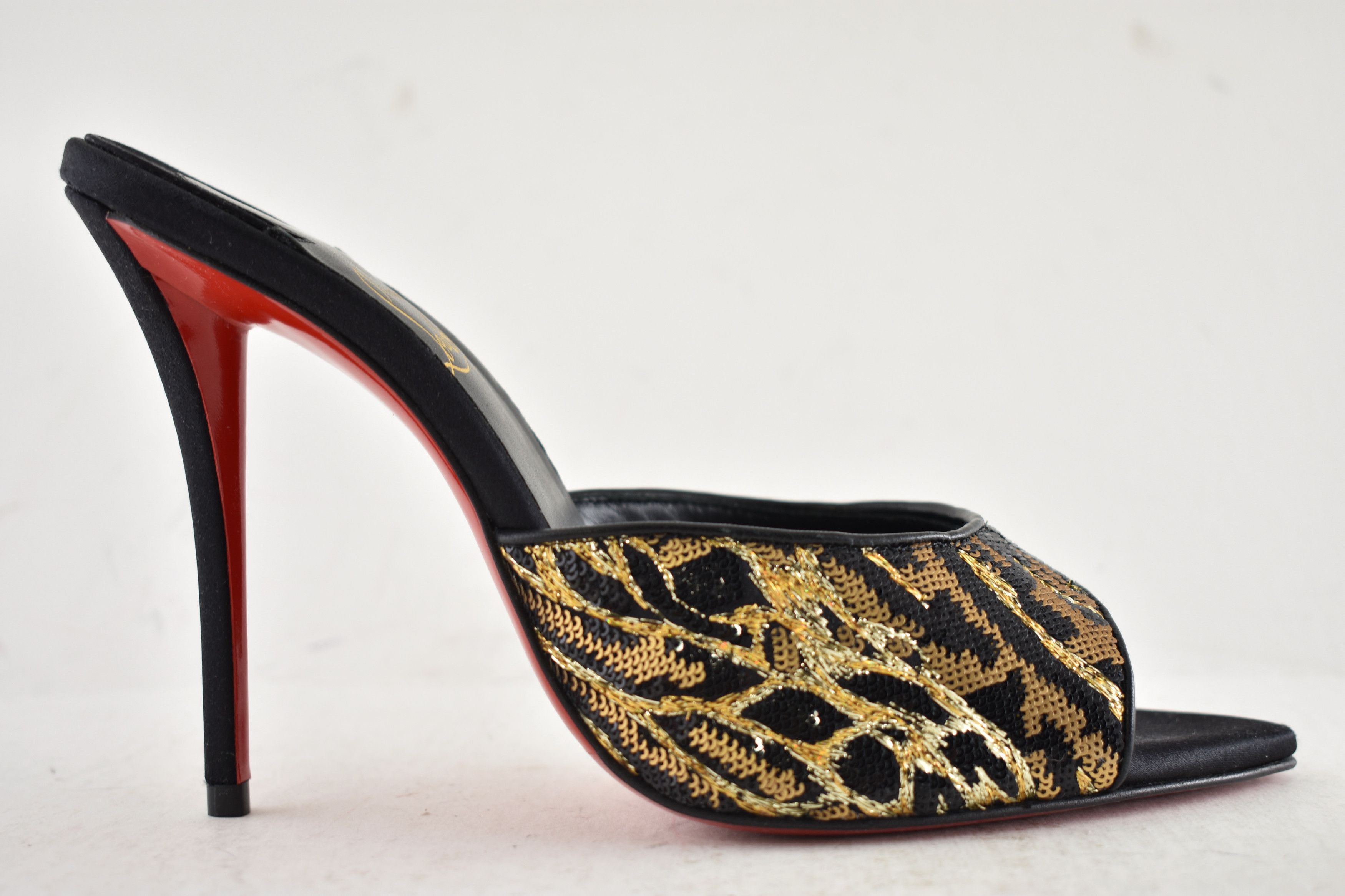 Christian Louboutin Miss Z Mule Ocelot 100 Black Backless Sandal Heel Pump 38 Size US 8 / IT 38 - 2 Thumbnail