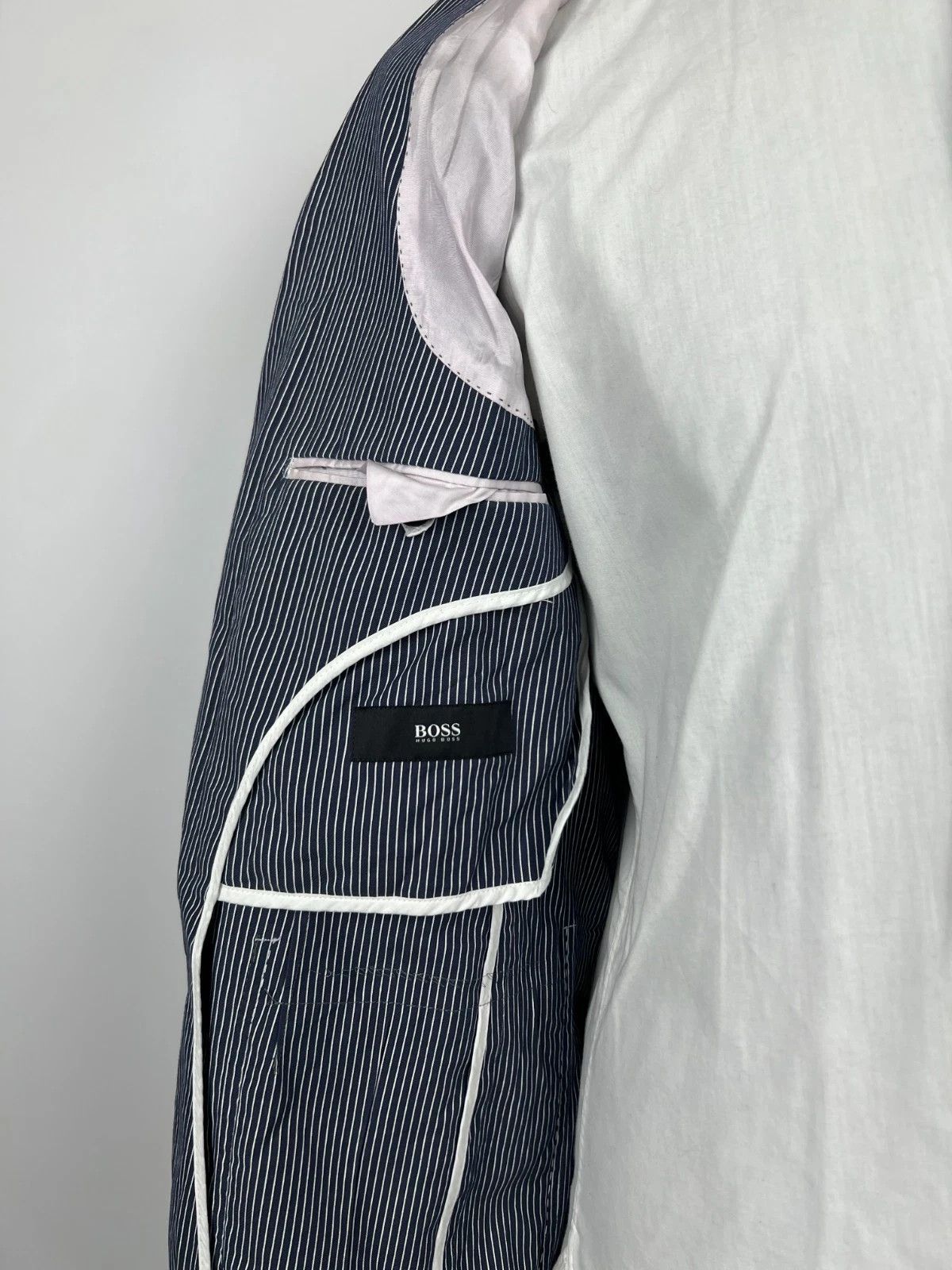 Hugo Boss Hugo Boss Men's Unlined Striped Blue White Blazer Jacket Size 38R - 9 Thumbnail