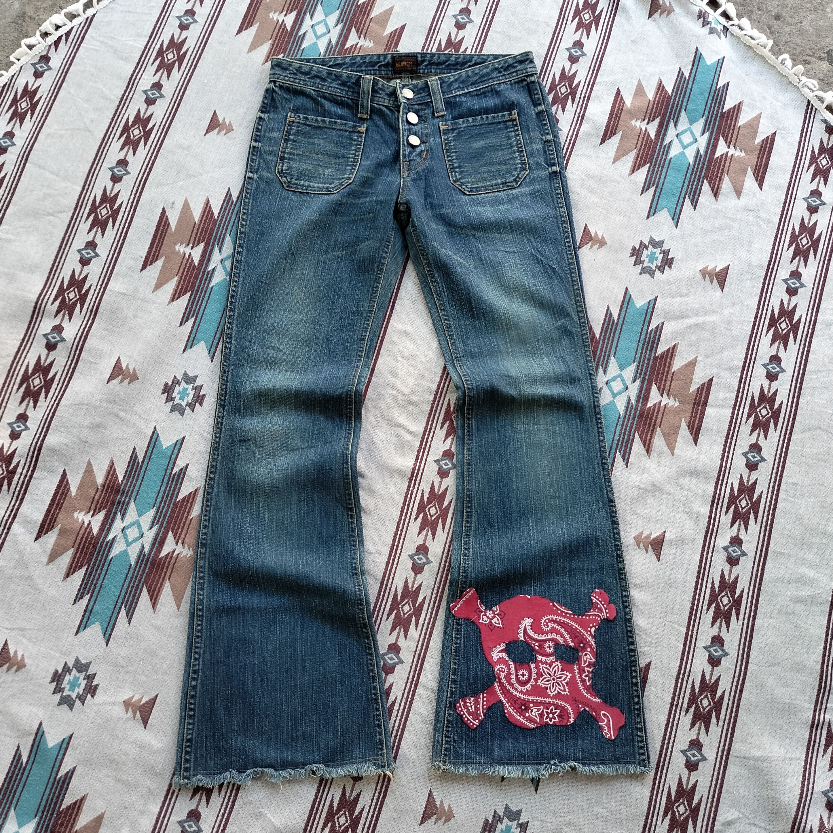 Beauty Beast Brappers skull paisley patchwork flare denim Size US 30 / EU 46 - 1 Thumbnail