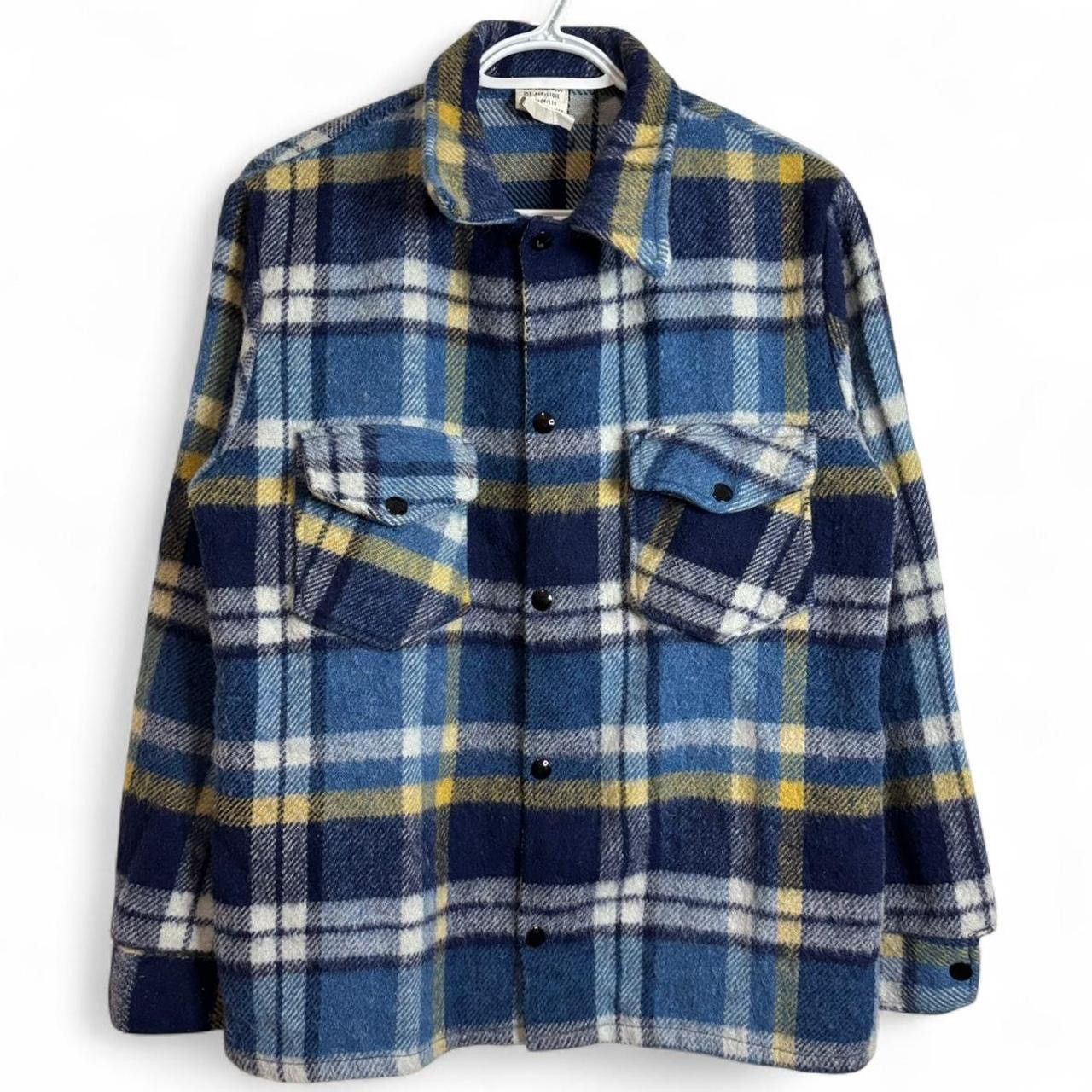 Vintage Vintage 70s Plaid Blue Wool Blend Overshirt Flannel Jacket Size US M / EU 48-50 / 2 - 1 Thumbnail