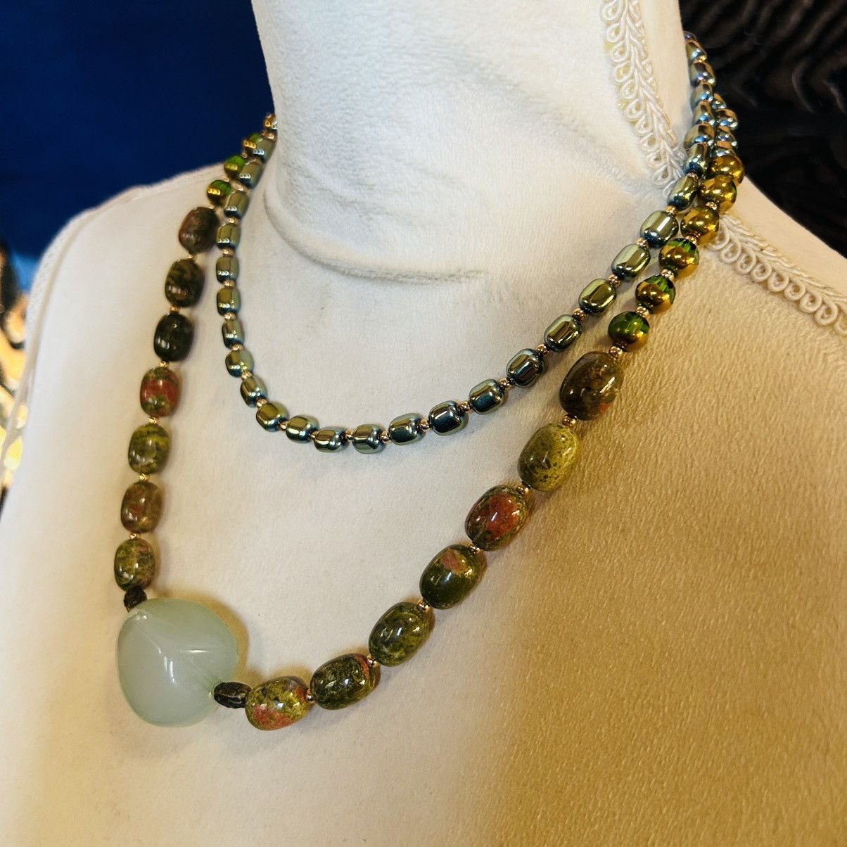Handmade Handcrafted double strand oil slick di-cut glass necklace Size ONE SIZE - 3 Thumbnail