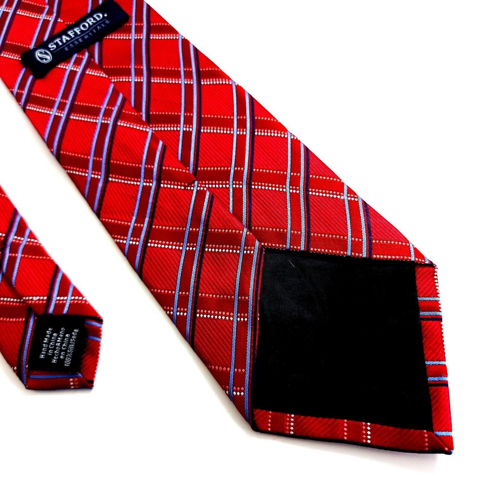 Stafford Stafford Essentials Red Blue Plaid Woven Silk Tie Size ONE SIZE - 5 Thumbnail