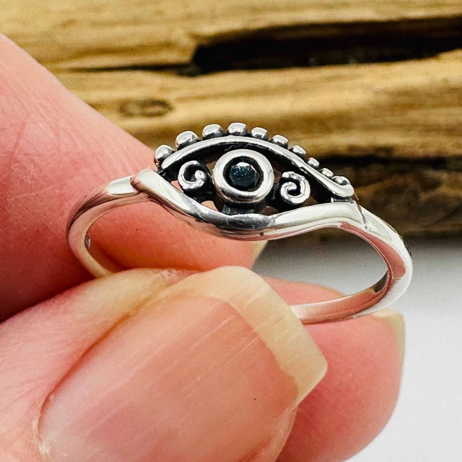 The Unbranded Brand Evil Eye Sterling Silver CZ Ring Protection Size ONE SIZE - 6 Thumbnail