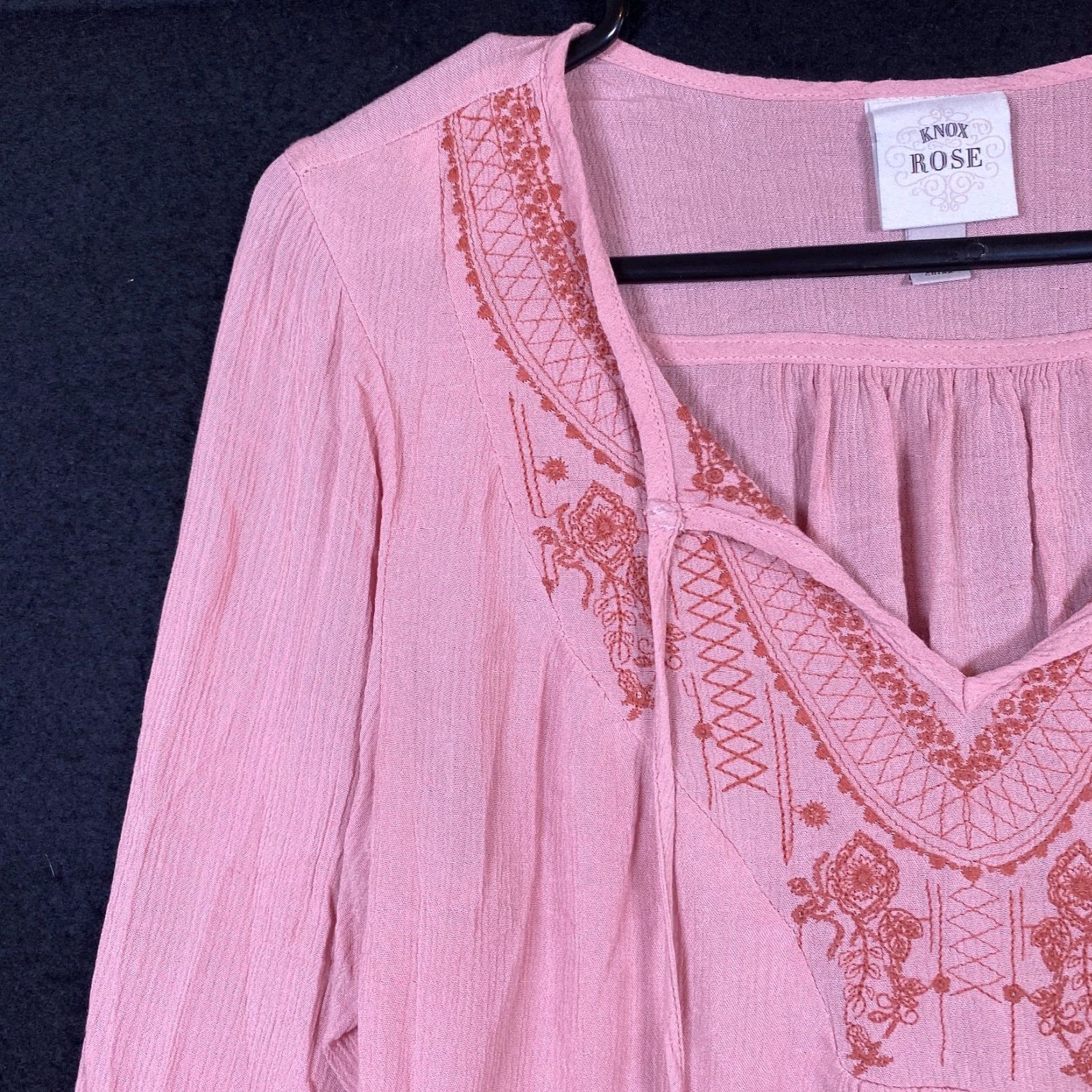 Vintage Knox Rose Blouse Womens Pink Floral V-Neck Tassels Long Sleeve Sheer Small Shirt Boho Tunic Casual Workwear Size S / US 4 / IT 40 - 4 Thumbnail