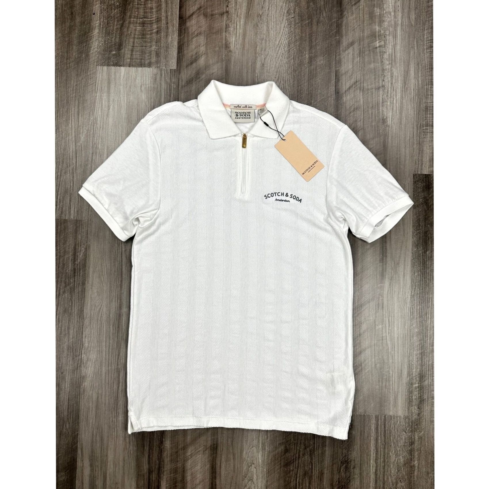 Scotch & Soda VINTAGE? Scotch & Soda Popcorn Pique Zip Polo Star White Cotton Blend NWT Small Men Size US S / EU 44-46 / 1 - 3 Thumbnail
