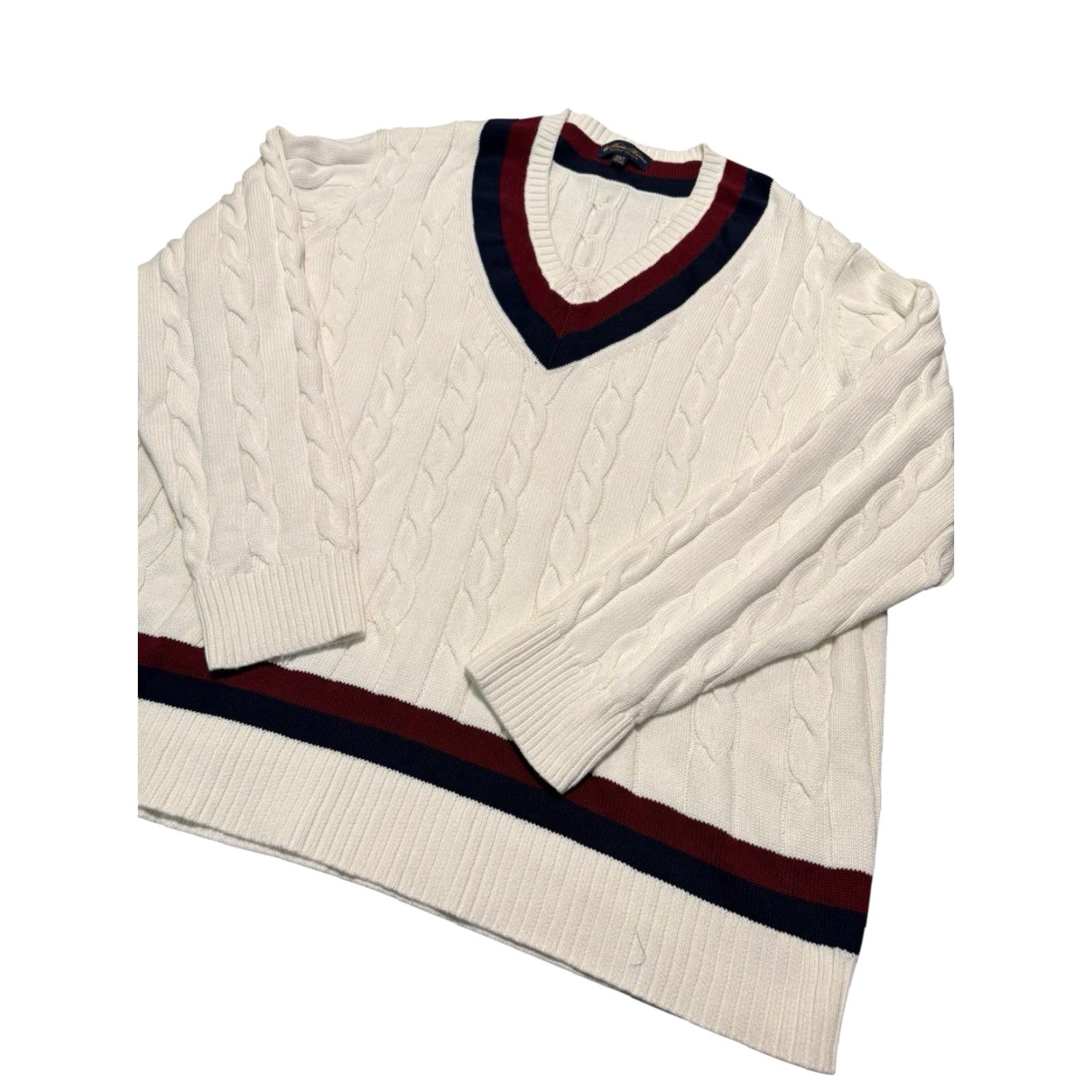 Brooks Brothers VINTAGE Brooks Brothers Supima Cotton Tennis Sweater 2XLT Tall Cream Cable Knit Cricket Mens Sweater Pullover Knit Size US XXL / EU 58 / 5 - 5 Thumbnail