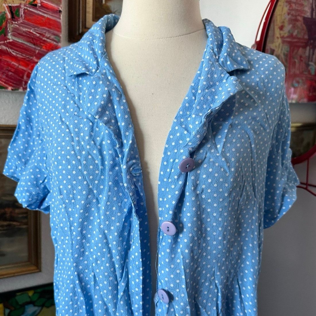 Other sostanza blue and white polka dot button up dress Size XL / US 12-14 / IT 48-50 - 3 Thumbnail