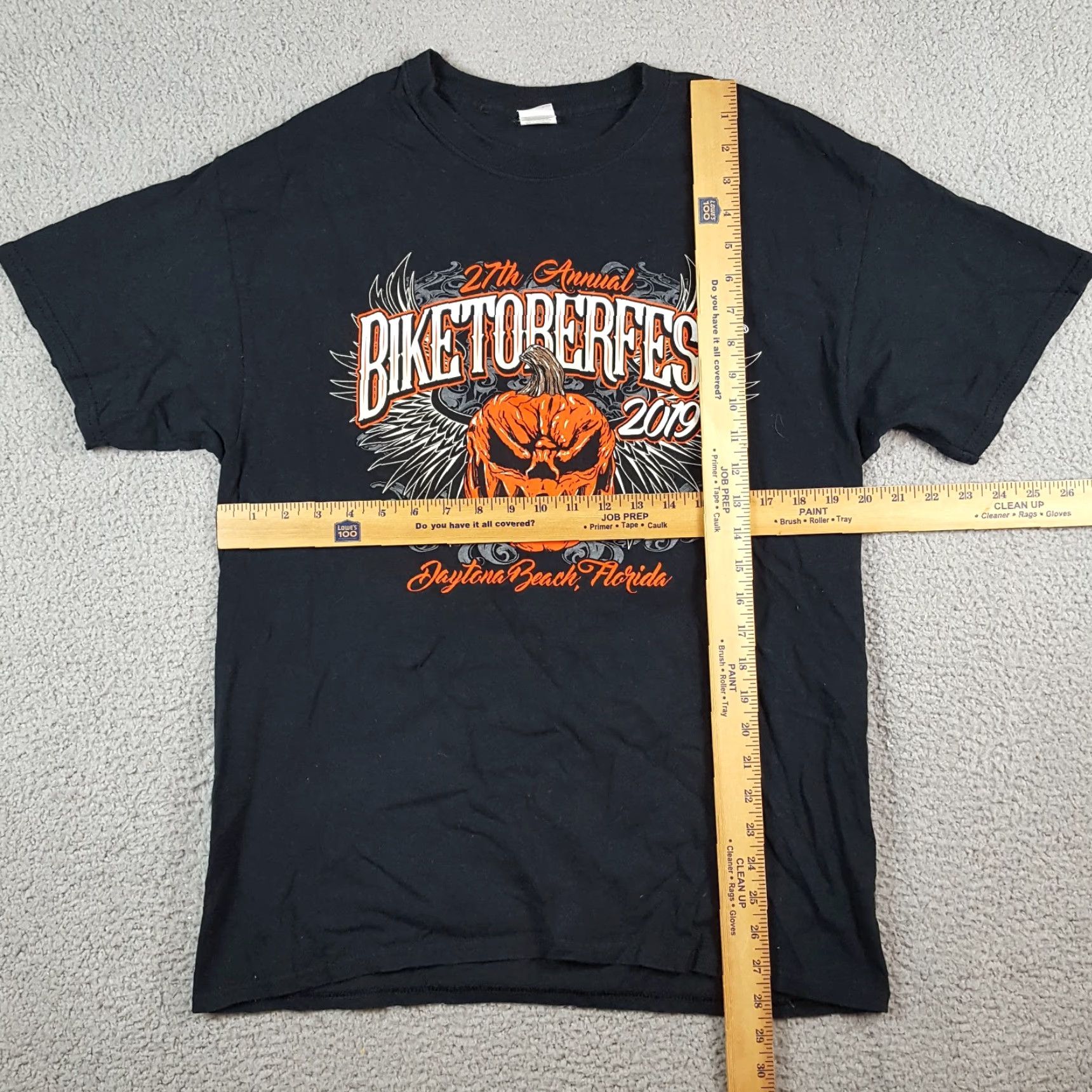 Gildan Octoberfest Daytona Beach Pumpkin Skull Angel Wings Size L Biker Black T Shirt Size US L / EU 52-54 / 3 - 6 Thumbnail