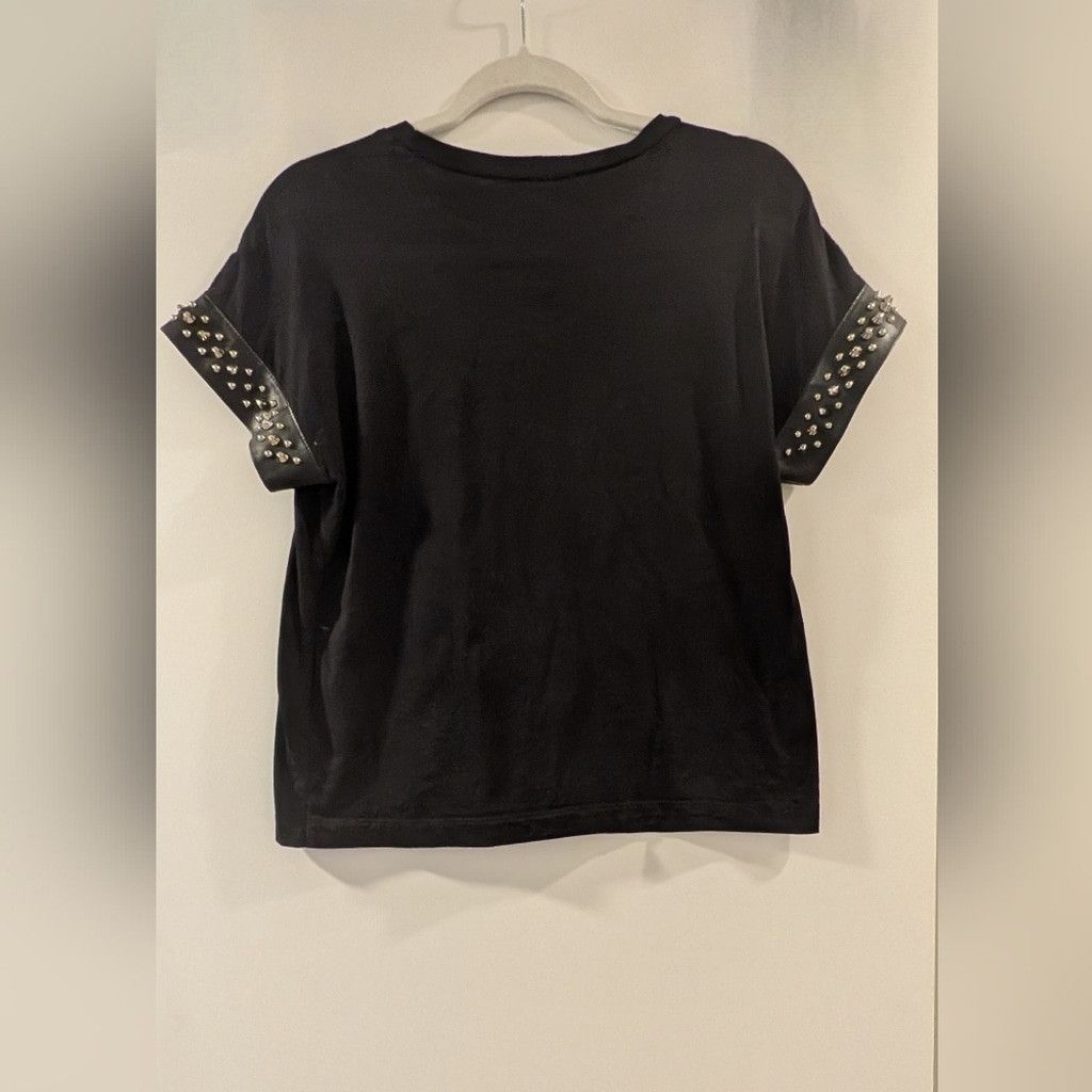 Dsquared2 DSQUARED Black T-Shirt With Leather Studded Sleeves Size XS / US 0-2 / IT 36-38 - 3 Thumbnail