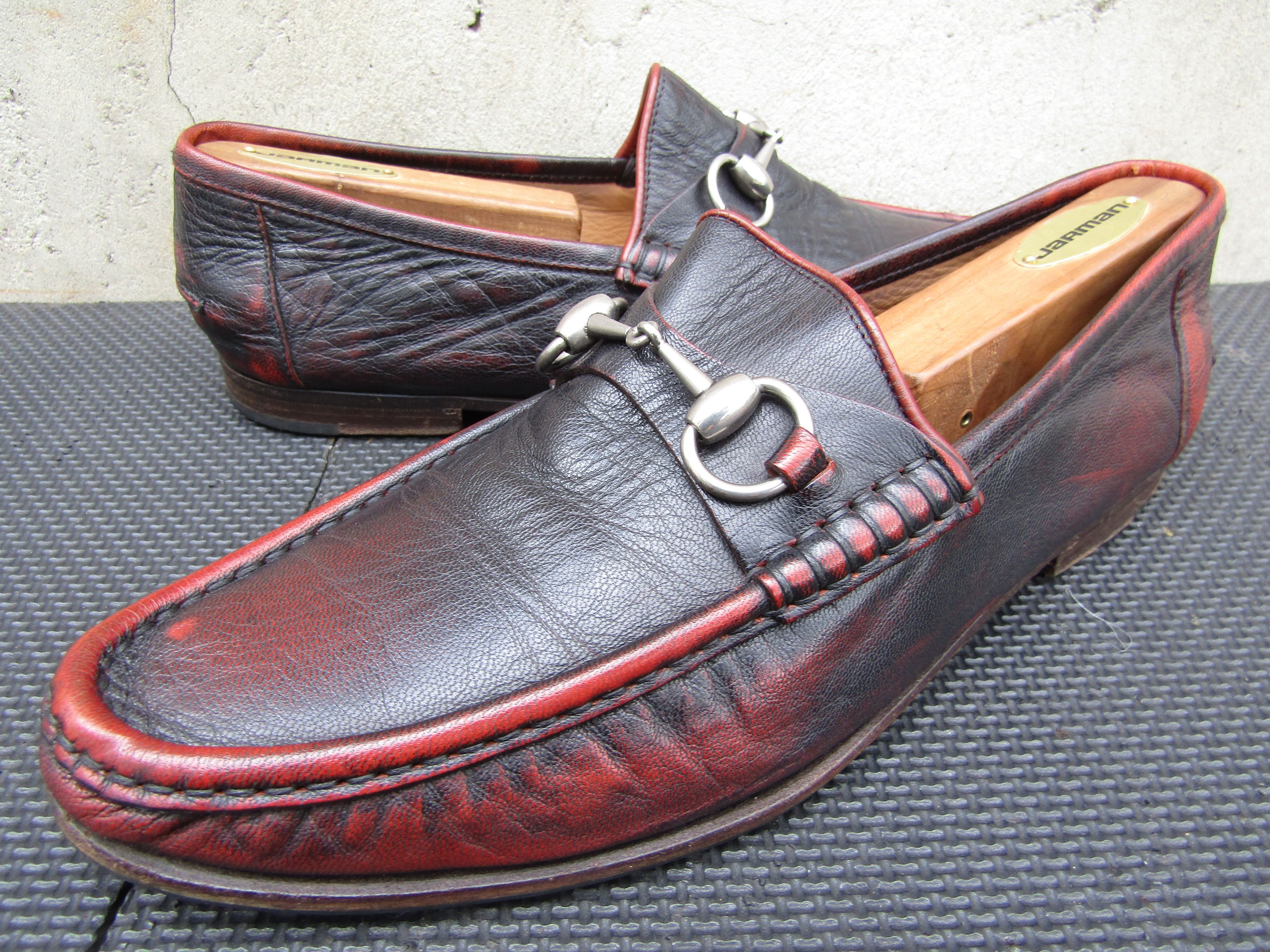 GUCCI Black Leather Two Tone Horse-Bit Slip On Loafers