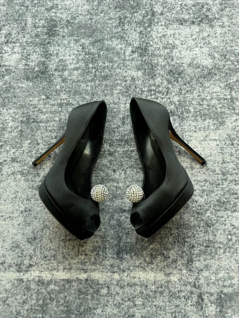 Dior Dior Black Satin Peep Toe High Heels-2505 Size US 5.5 / EU 38 - 3 Thumbnail