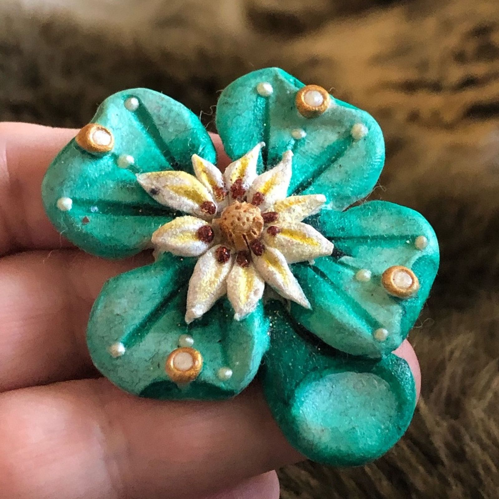Vintage Vintage artist signed hand crafted clay brooch pin Size ONE SIZE - 3 Thumbnail