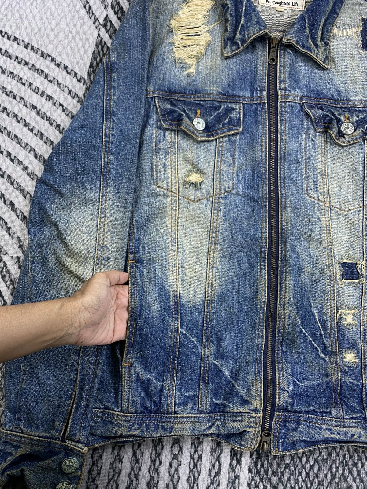 JACKROSE Vintage Jackrose Distressed Zipper Denim Jacket Size US M / EU 48-50 / 2 - 7 Thumbnail