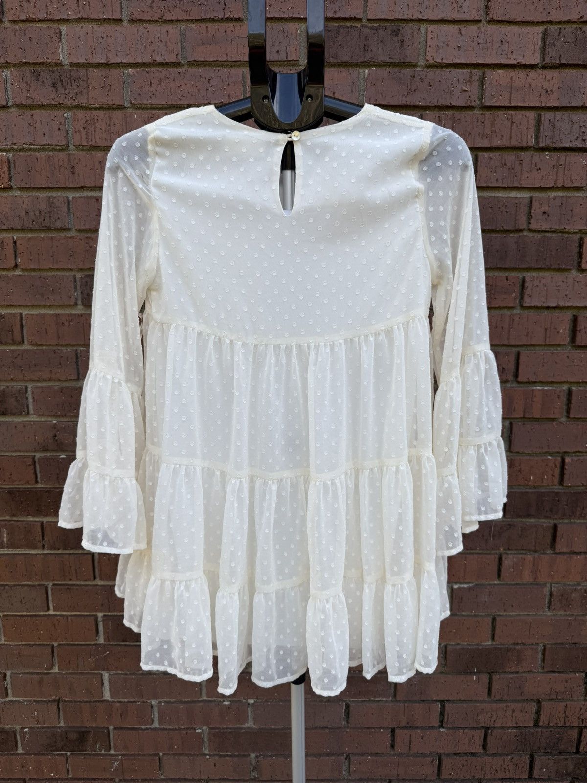Other Altar'd State Mini Dress Sheer Ivory Swiss Dot Tiered Bell Size XS / US 0-2 / IT 36-38 - 5 Thumbnail