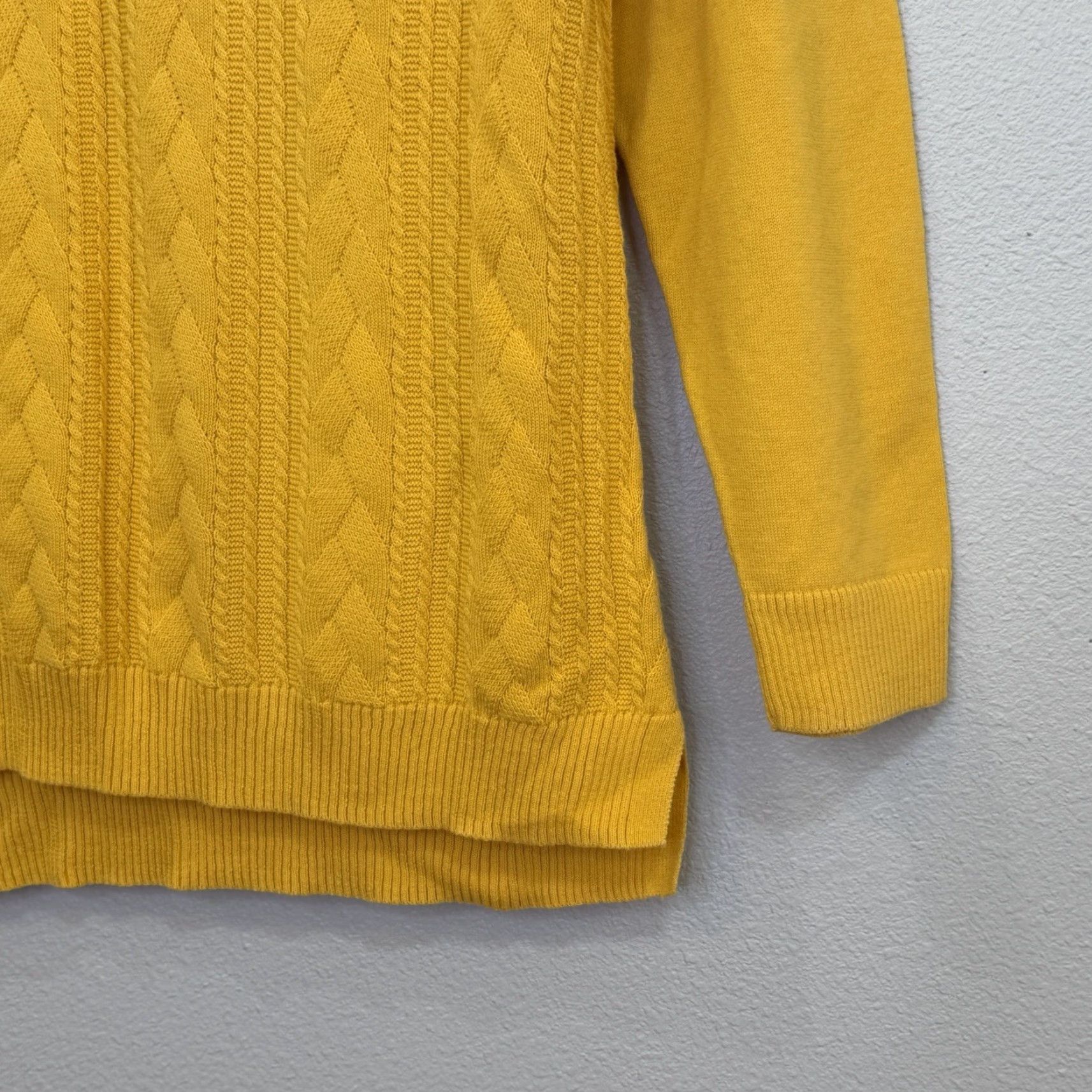 Talbots Talbots Tunic Sweater Womens XL Yellow Gold V-Neck Long Sleeve Cable-Knit 100% Cotton Pullover Size XL / US 12-14 / IT 48-50 - 3 Thumbnail