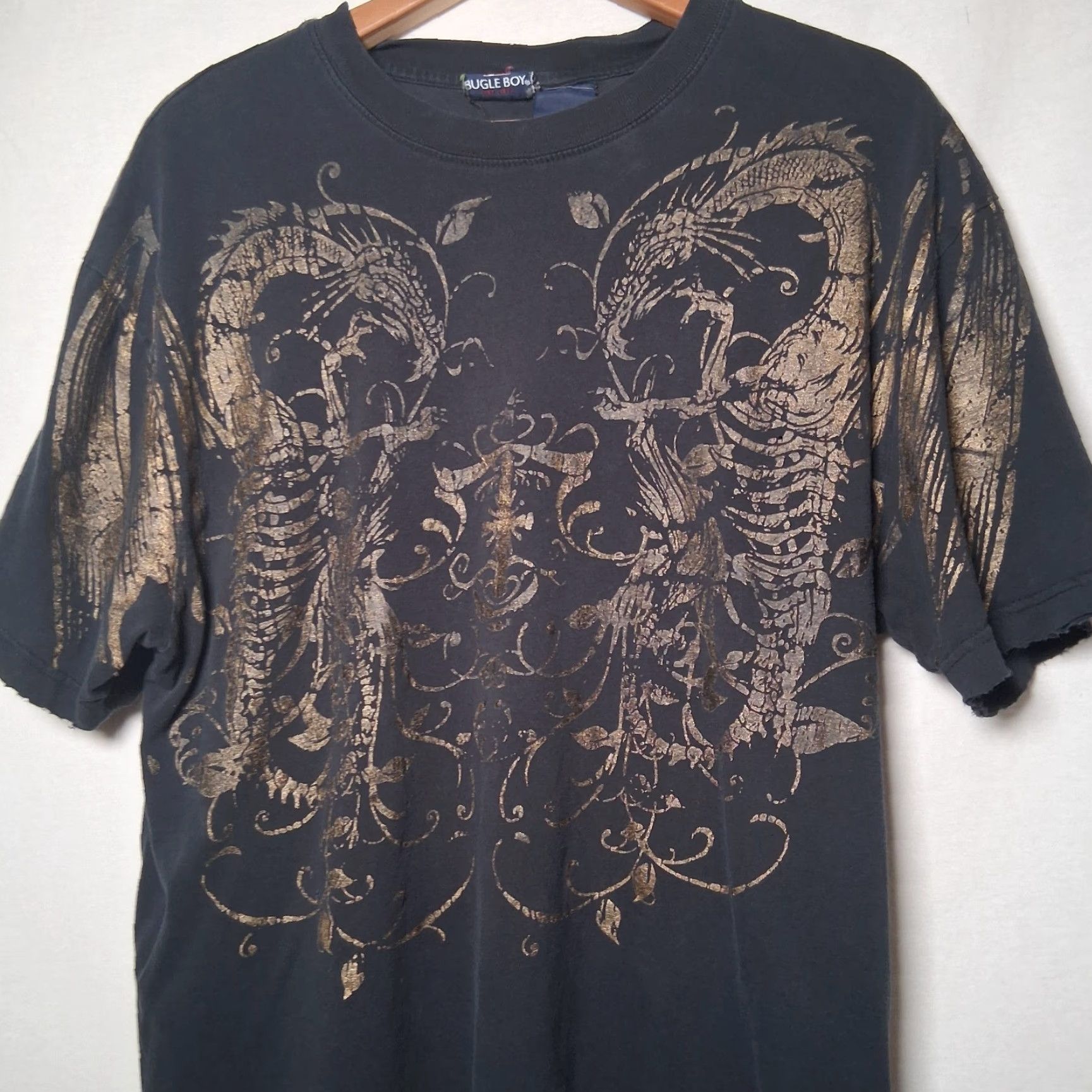 Bugle Boy VINTAGE Bugle Boy Shirt Men M Black Dragon Skeleton Distressed Y2K Graphic T Size US M / EU 48-50 / 2 - 2 Thumbnail