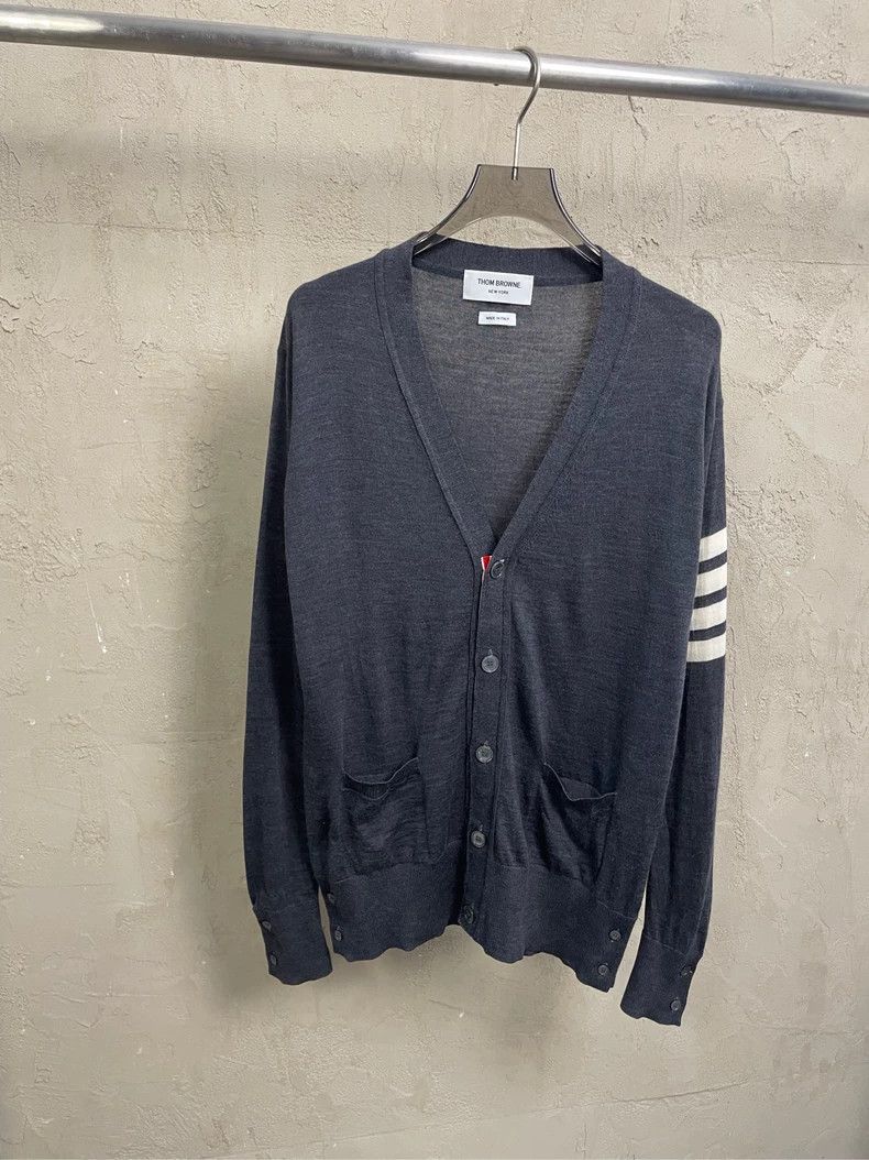 Thom Browne Thom Browne Dark gray four-striped wool cardigan jacket 250 Size US L / EU 52-54 / 3 - 1 Thumbnail