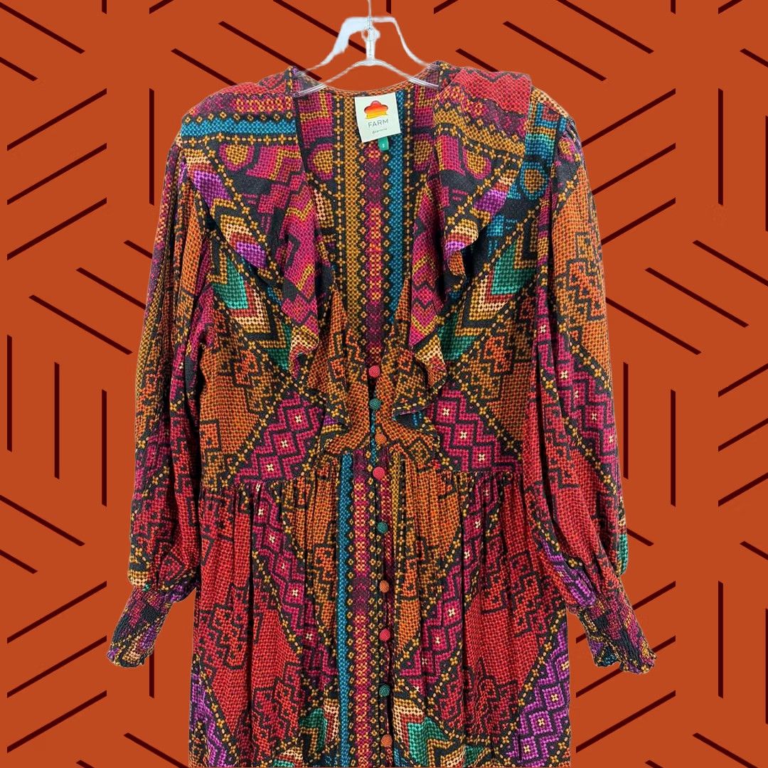 Farm Rio Farm Rio Orange Maxi Long Sleeve Dress Small Size S / US 4 / IT 40 - 1 Thumbnail