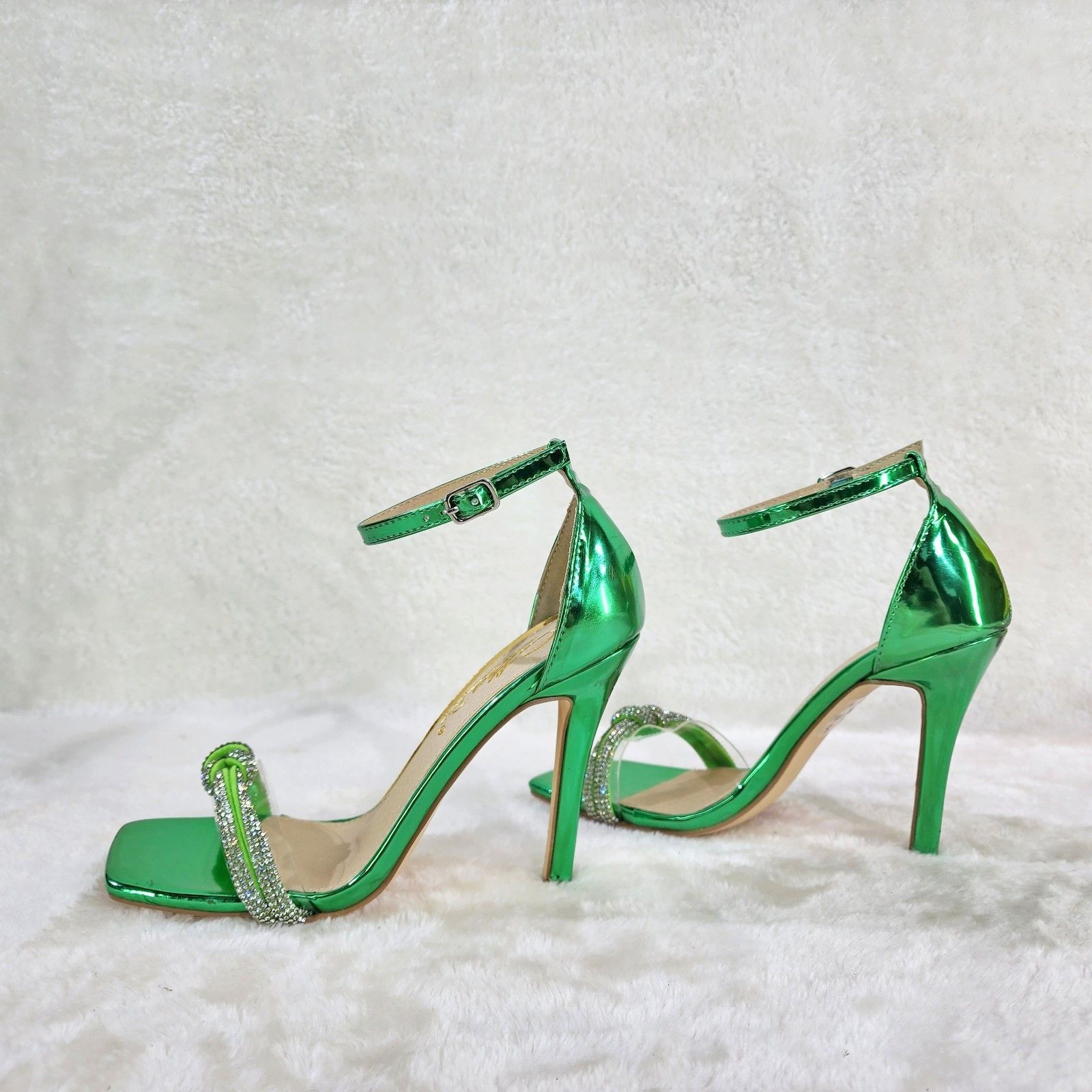 Other Danni Metallic Green Closed Back High Heel Sandals Rhineston Size US 7.5 / IT 37.5 - 2 Thumbnail