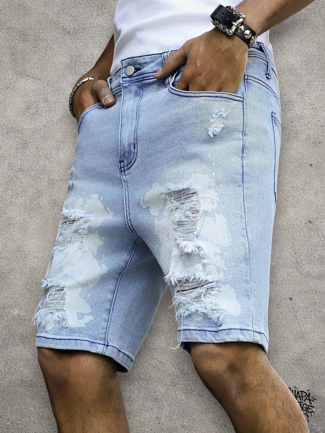 Japanese Brand Ripped distressed slim shorts Size US 32 / EU 48 - 2 Thumbnail
