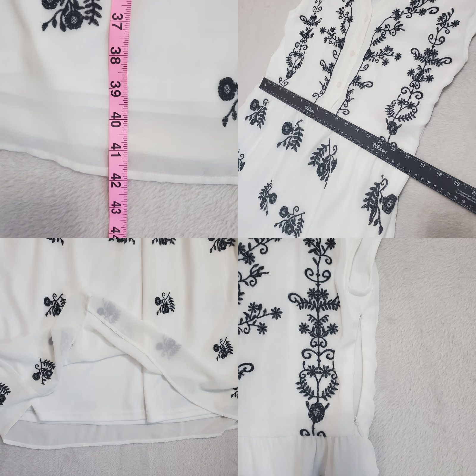 Vintage Piper & Scoot Dress Women S White Floral Embroidered Cap Sleeve Midi V-Neck Side Zip Casual Wedding Party/Cocktail Cottagecore Size S / US 4 / IT 40 - 8 Thumbnail