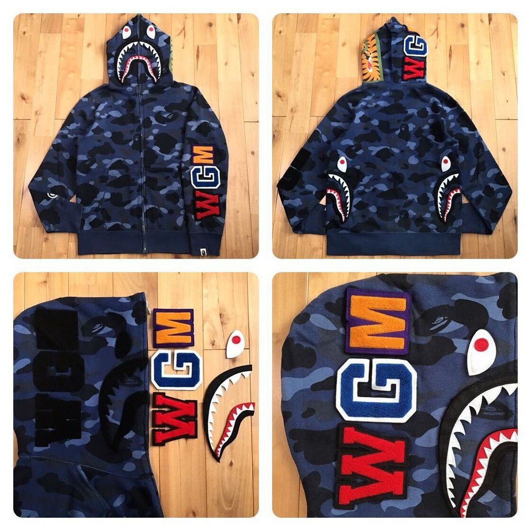 BAPE DETACHABLE Shark Full Zip Hoodie Blue camo