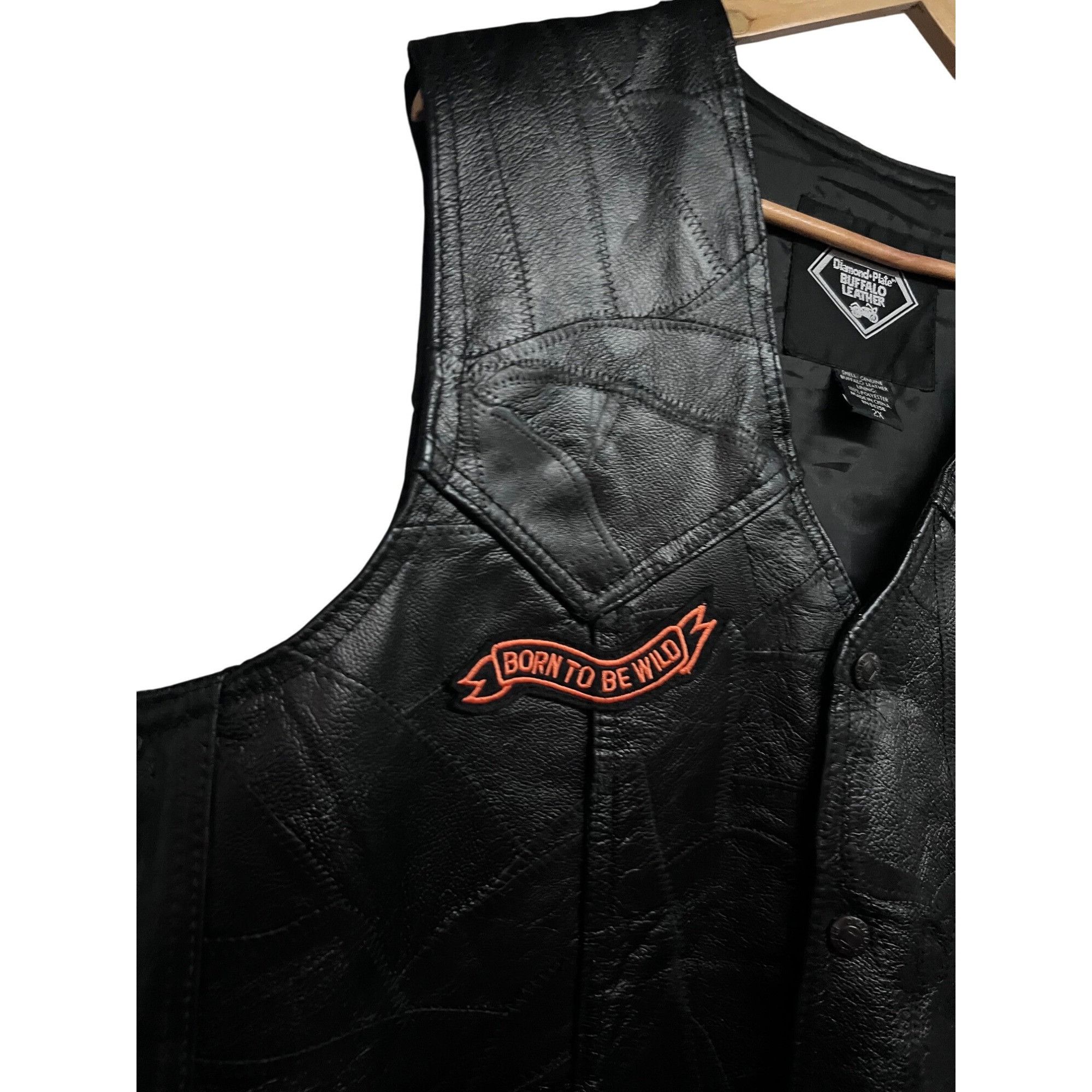 Vintage Diamond Plate Buffalo Mens Black Leather Snap Up Biker Vest Size US XXL / EU 58 / 5 - 6 Thumbnail